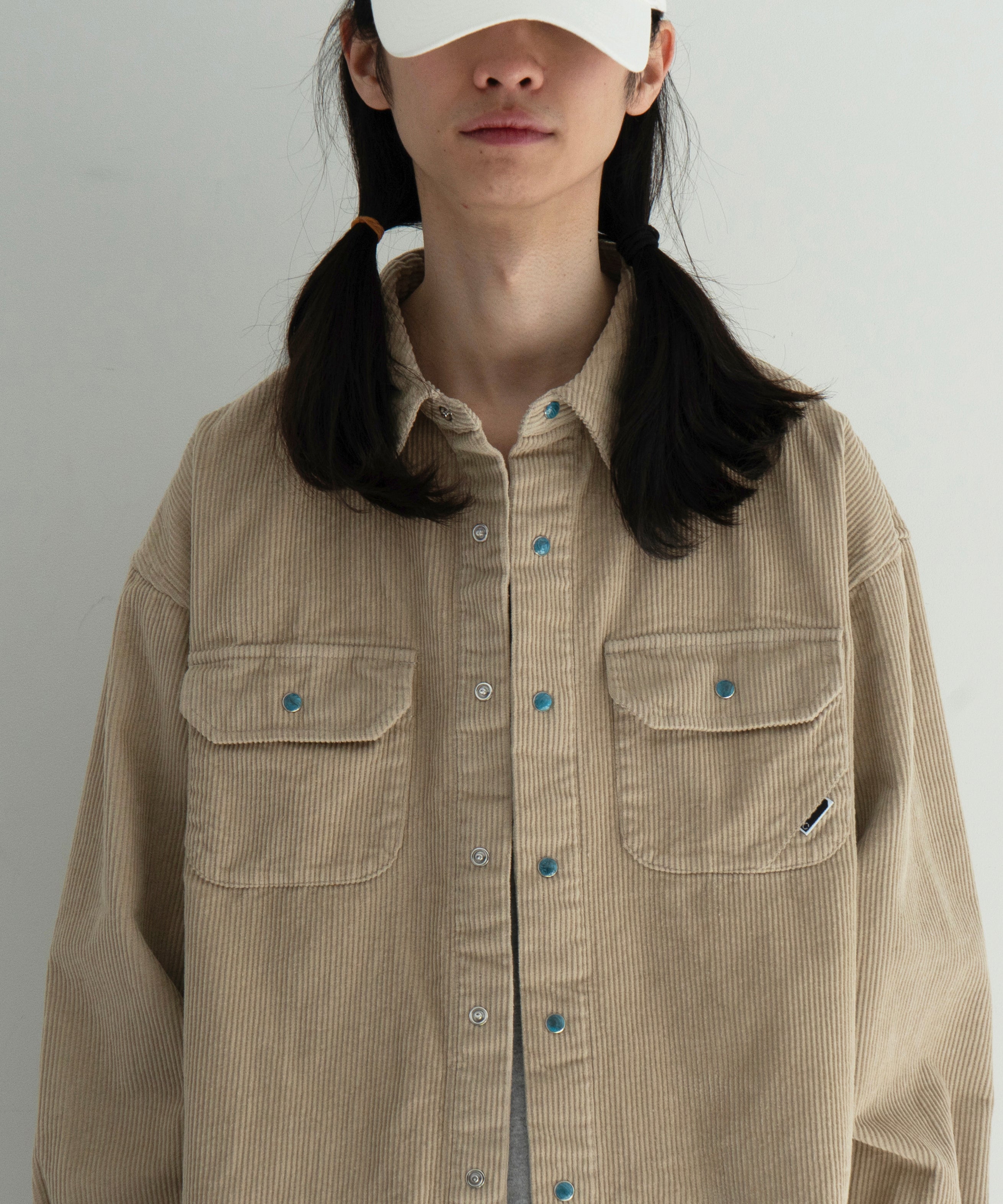 PHINGERIN Corduroy stone snap shirt jacket "A:BEIGE"
