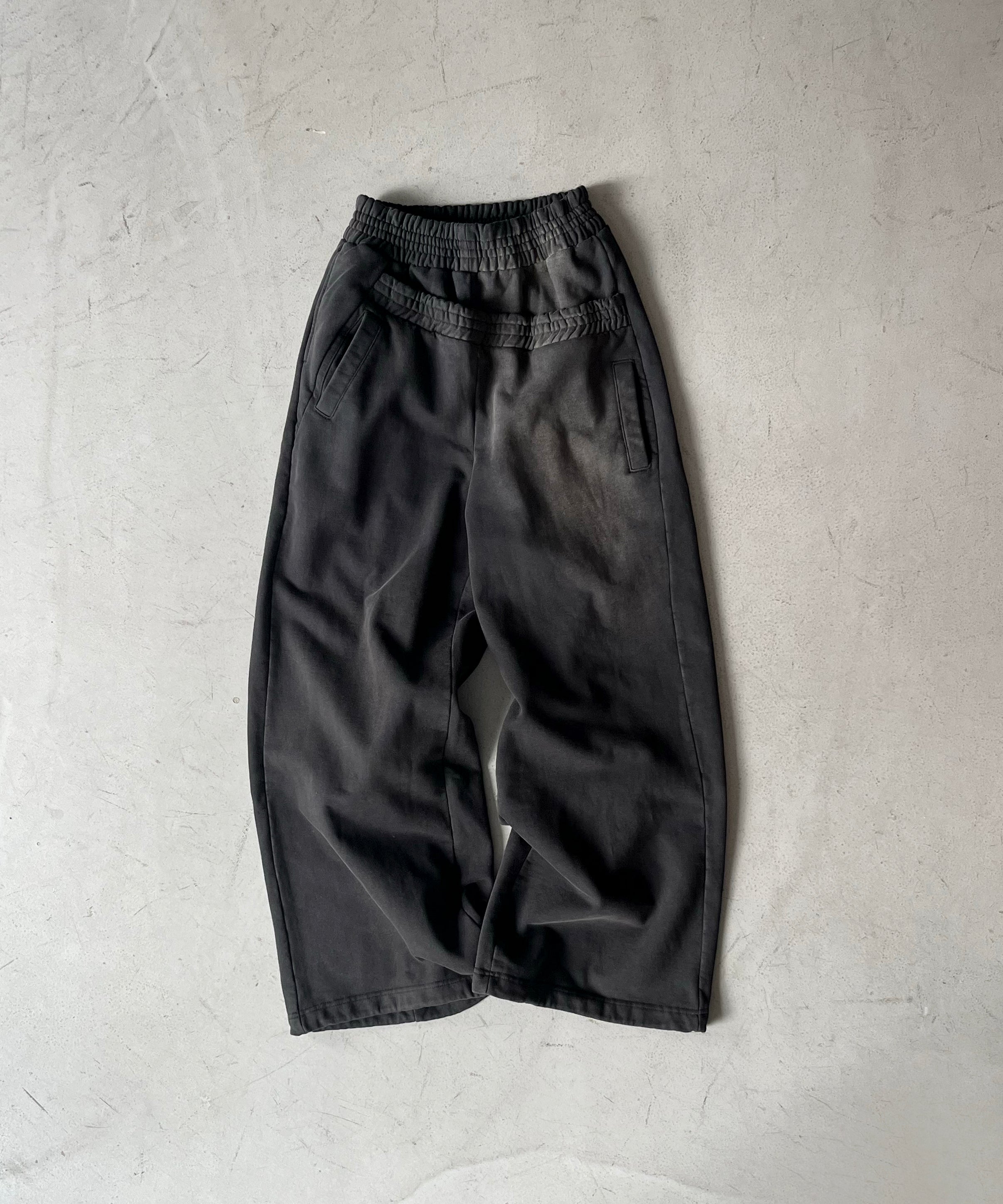 LOADINGROOM Double waist sweatpants women "WASHED BLACK"