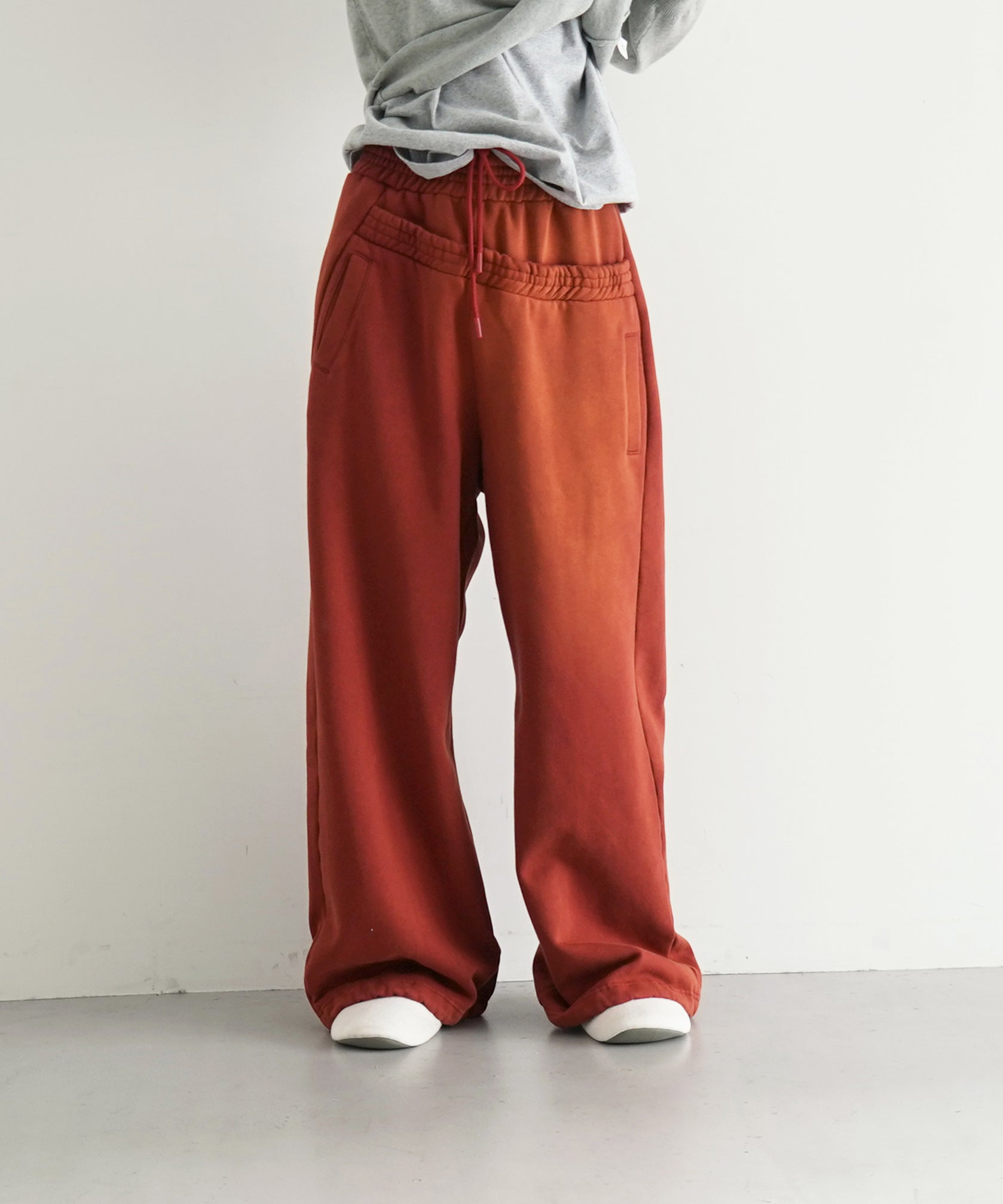 LOADINGROOM Double waist sweatpants men "WASHED BLACK"