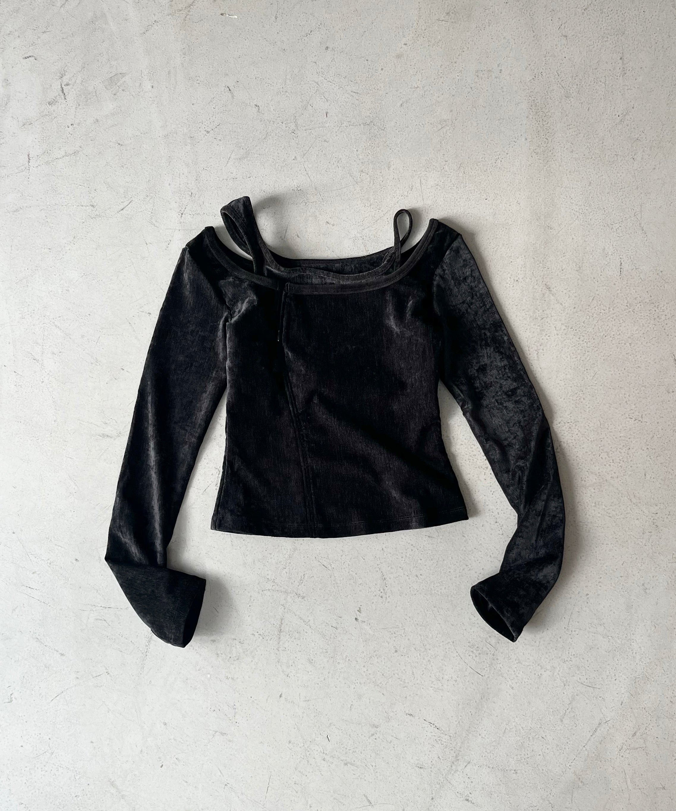 LOADINGROOM Velvet strap zipper top "BLACK"