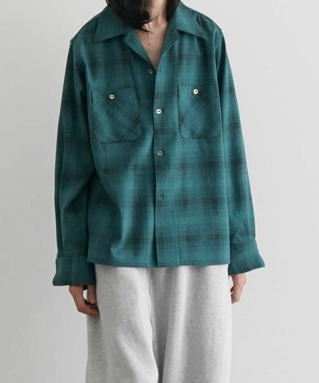 NEEDLES One-up shirt -wool shadow plaid "GREEN"