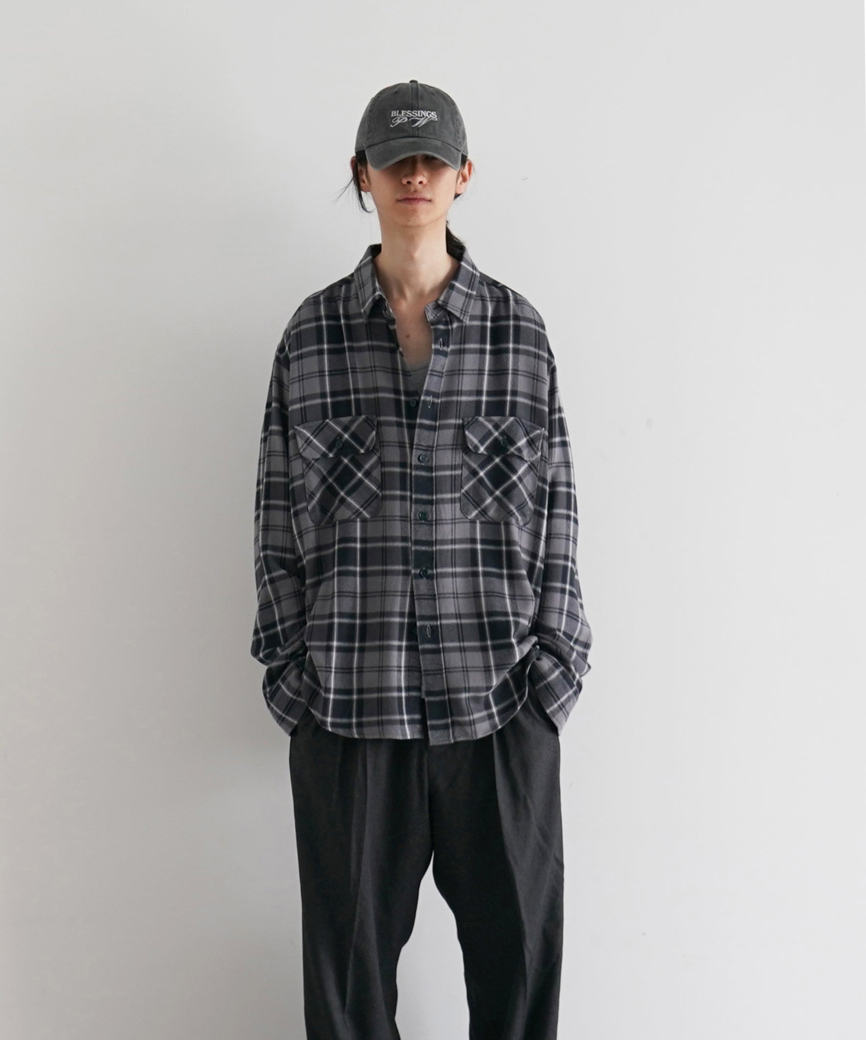 UNUSED Us2524 rayon check shirt "GRAY"