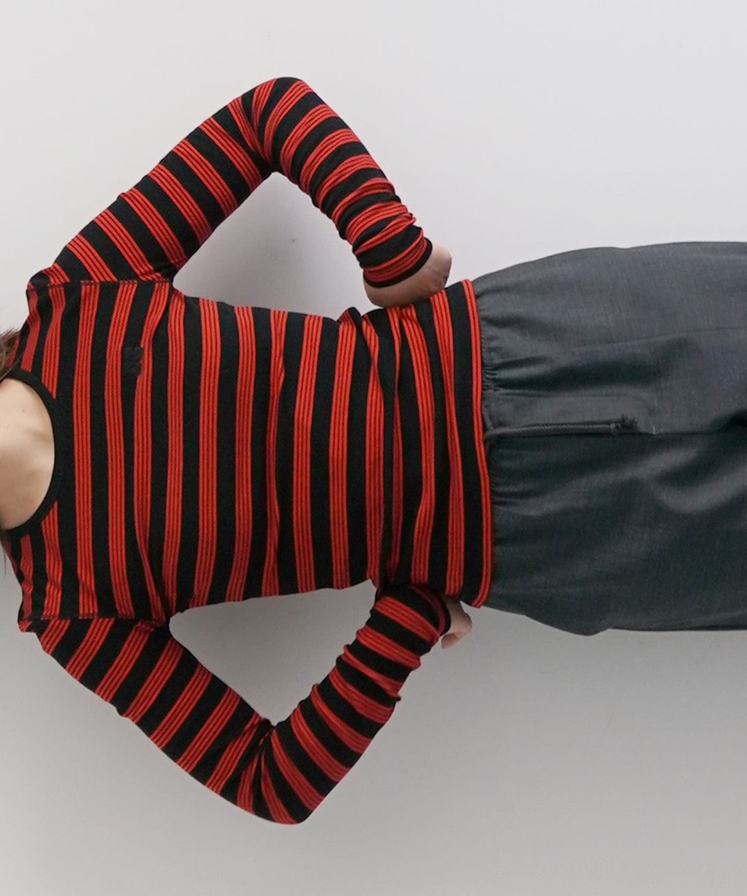 GANNI Soft cotton rib striped long sleeve "REDALERT"