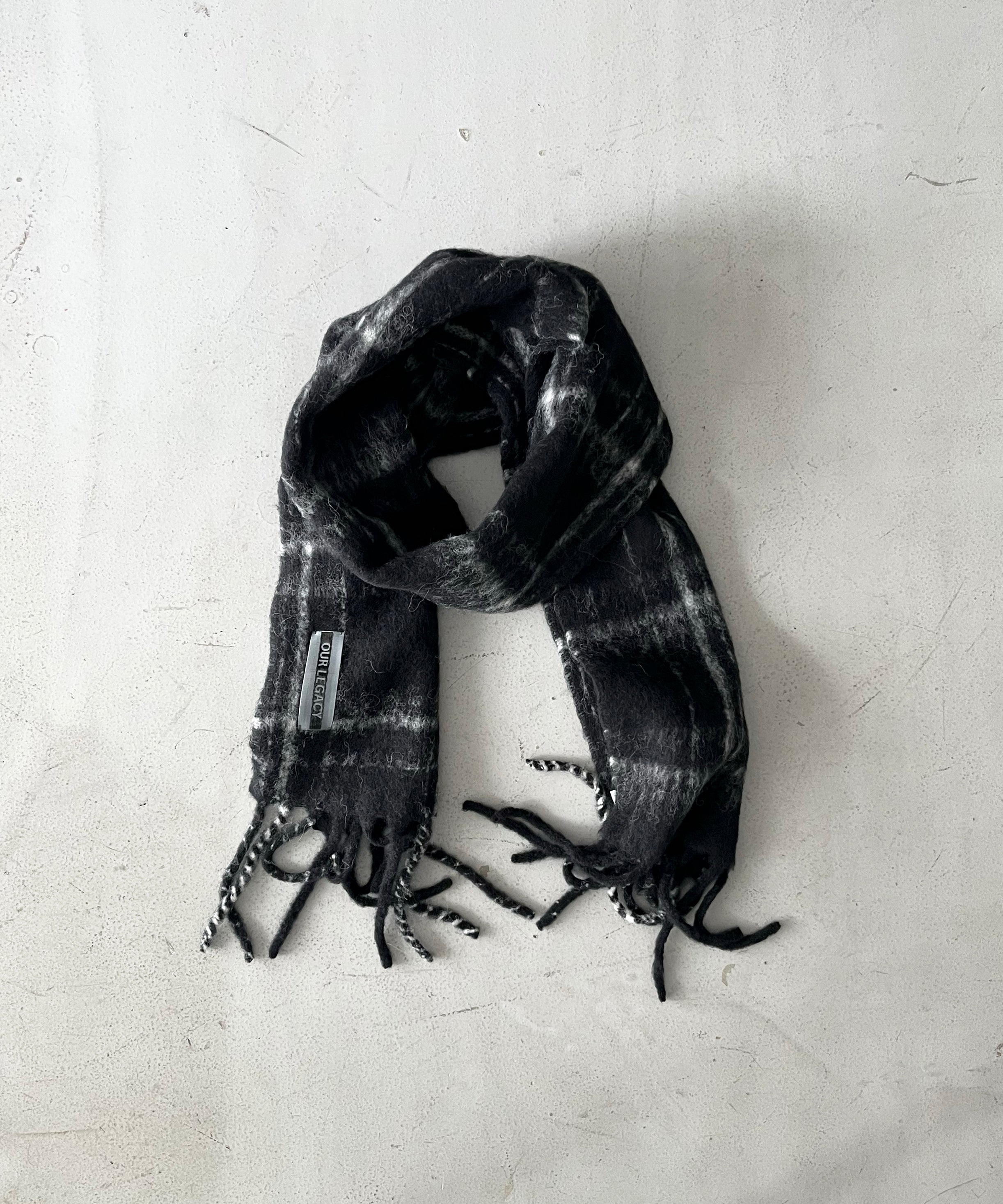 OUR LEGACY Estate scarf "BLACK FUZZY ALPACA CHECK"