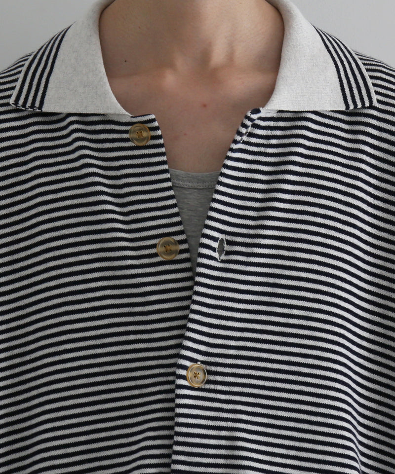 PHINGERIN Stripe knit shirt "A:HEATHER GREY×NAVY"