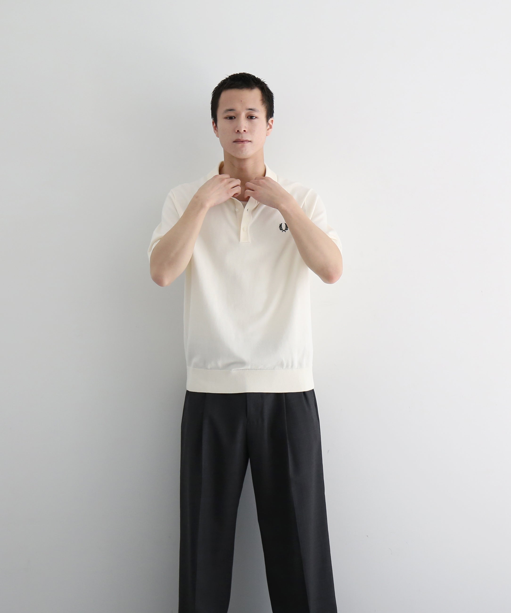FRED PERRY Cotton knitted shirt "DARK AIRFORCE"