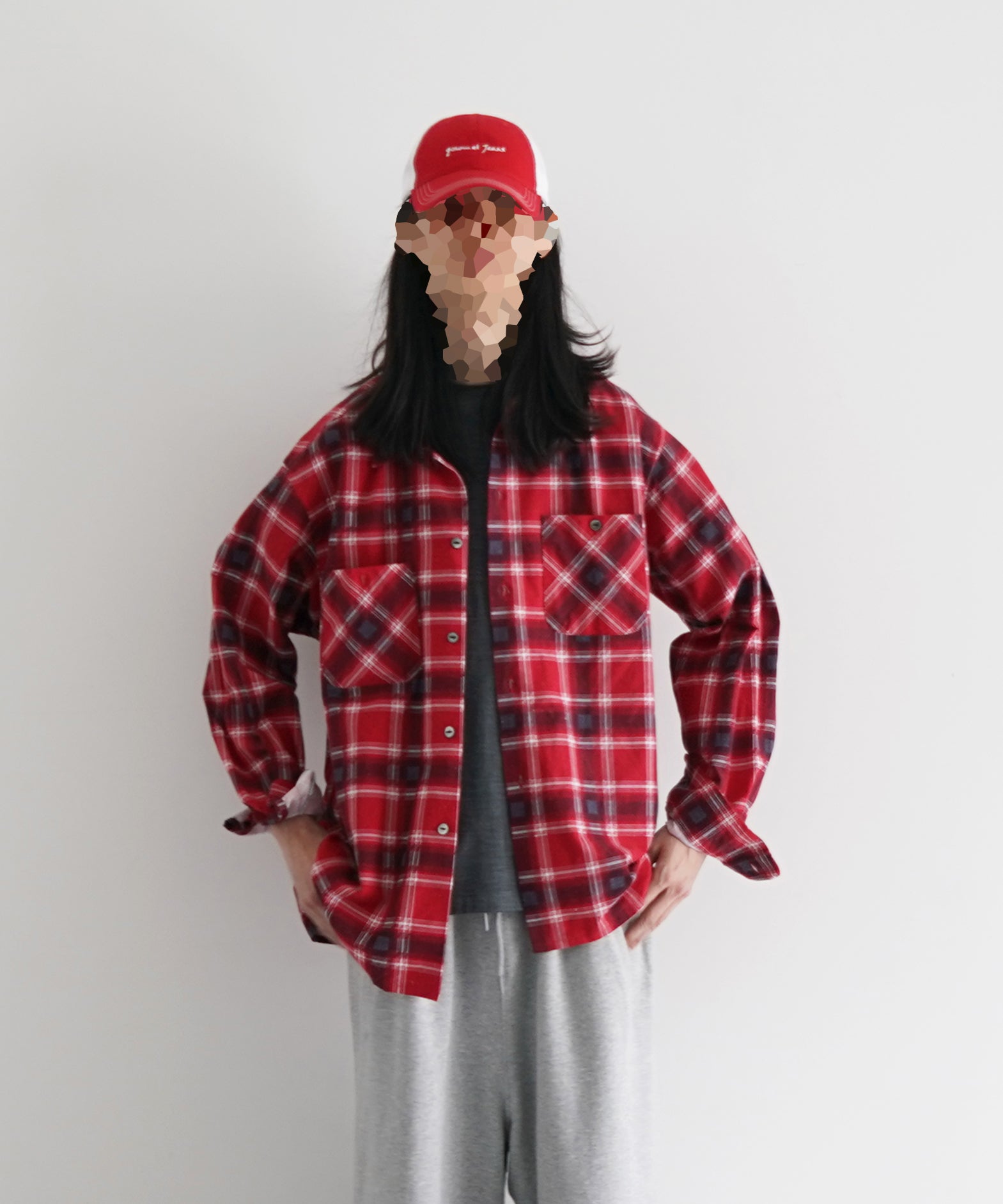 NEEDLES One - up shirt - printed flannel / plaid "RED"
