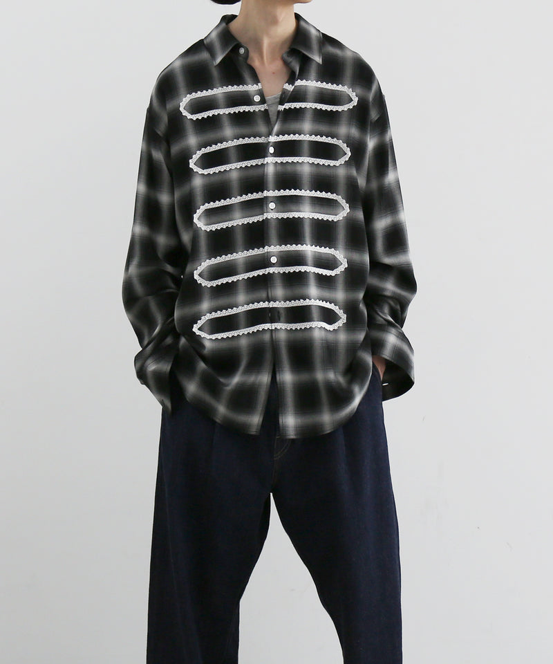 FAF(FAKE AS FLOWERS) Lace shadow check shirts "BLACK"