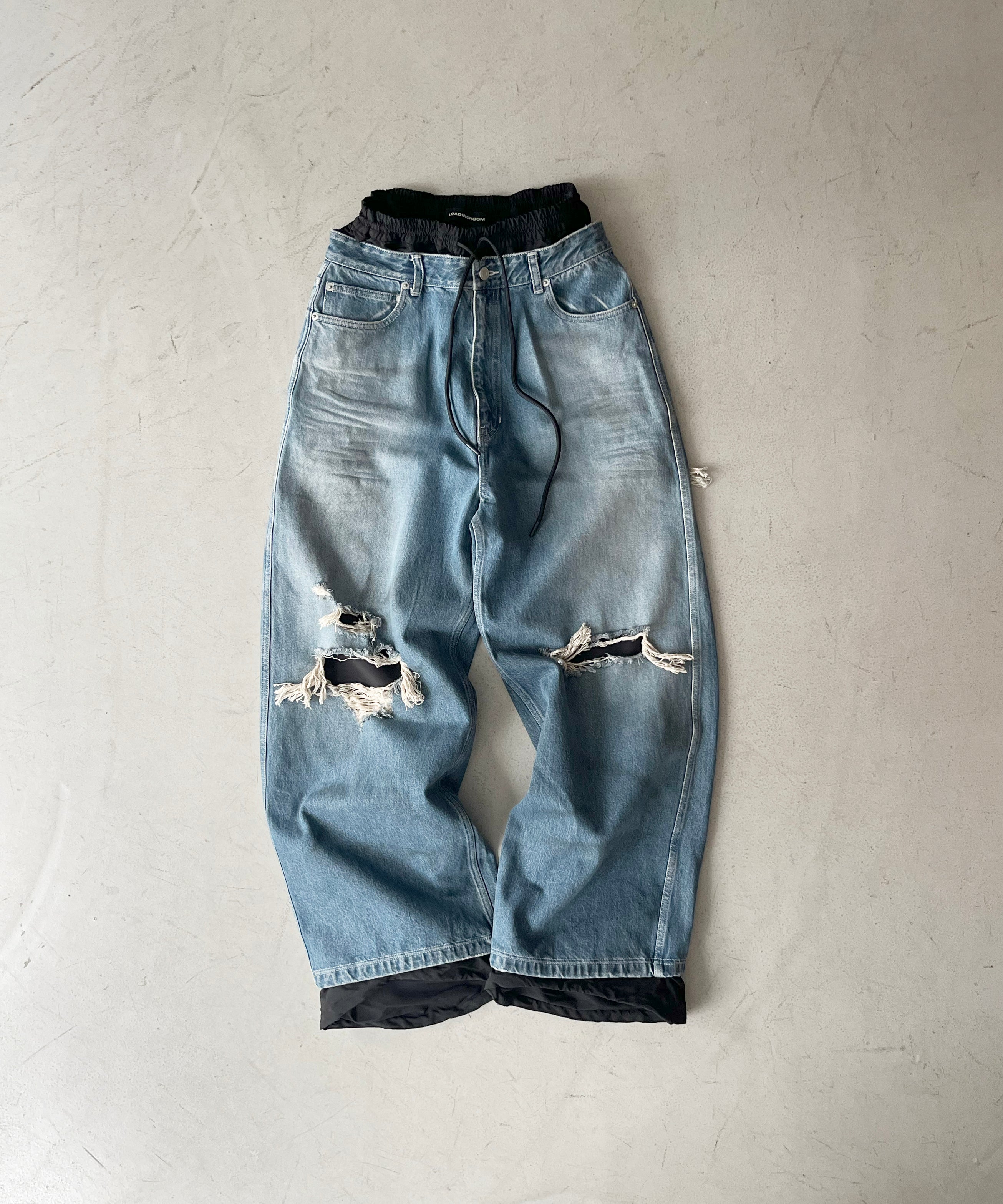 LOADINGROOM Double denim track pants women "DIRTY BLUE"