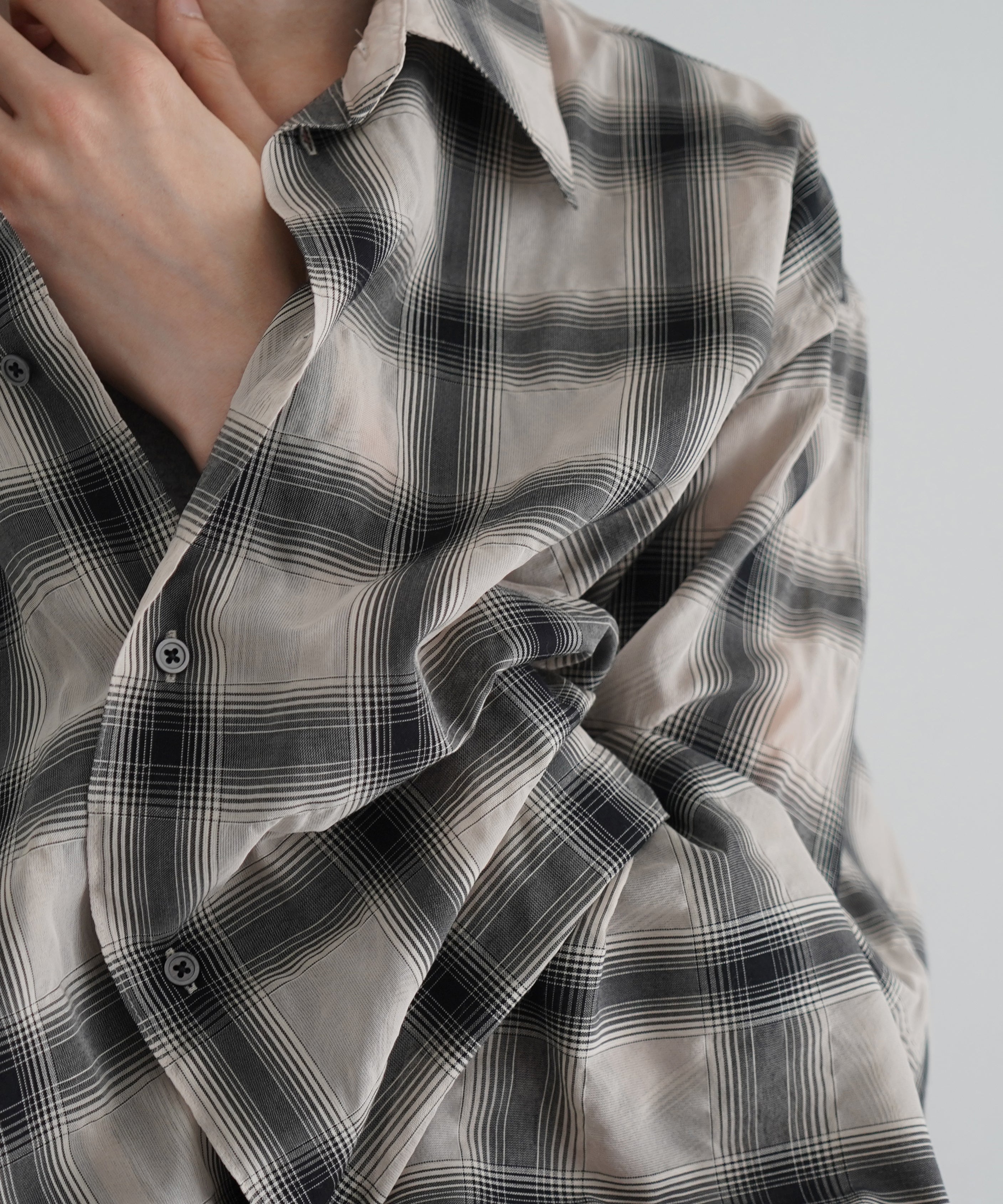 my beautiful landlet Sheer check s/s shirt "BEIGE CHECK"