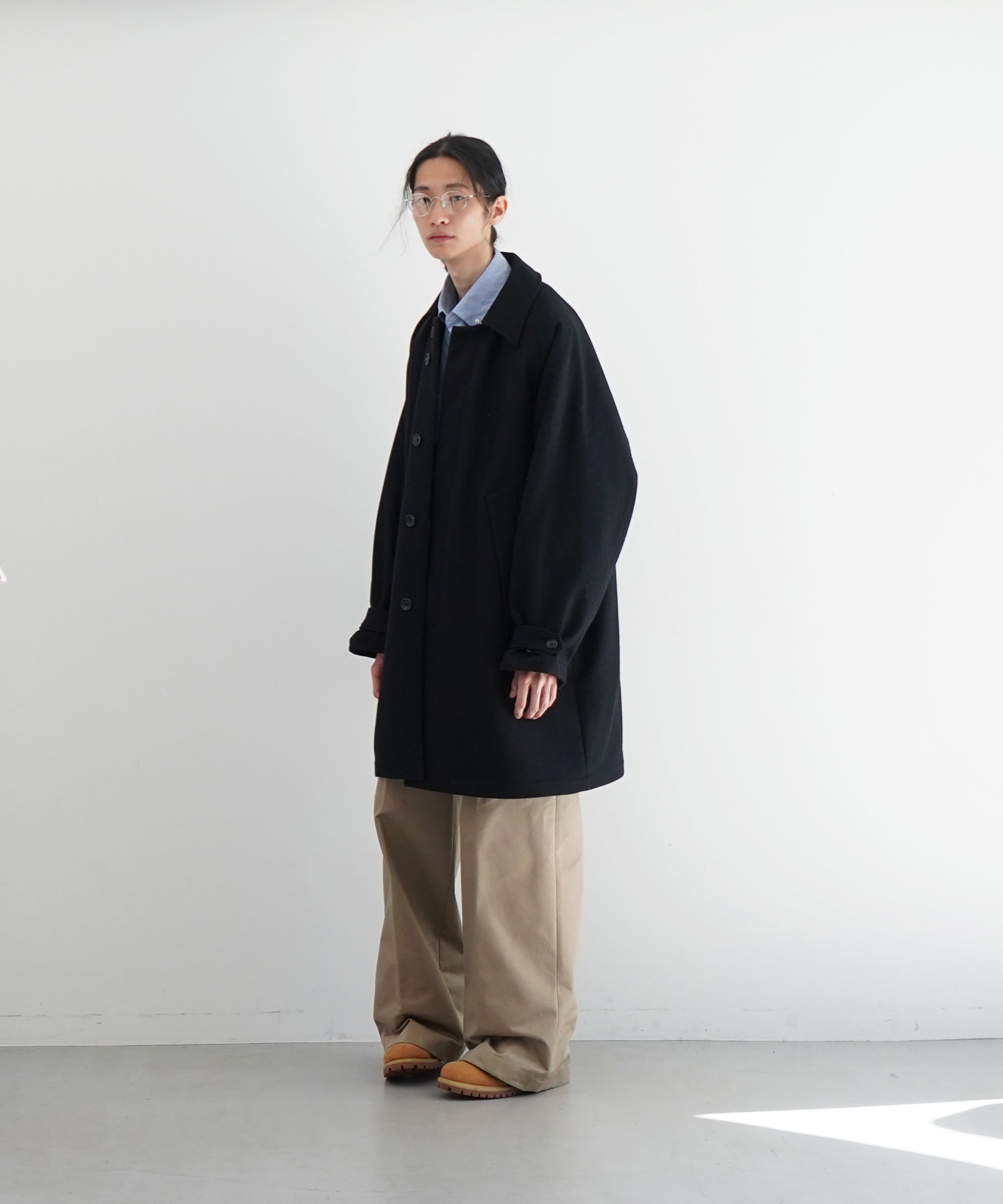 KAIKO Water-repellent wool melton coat "BLACK"
