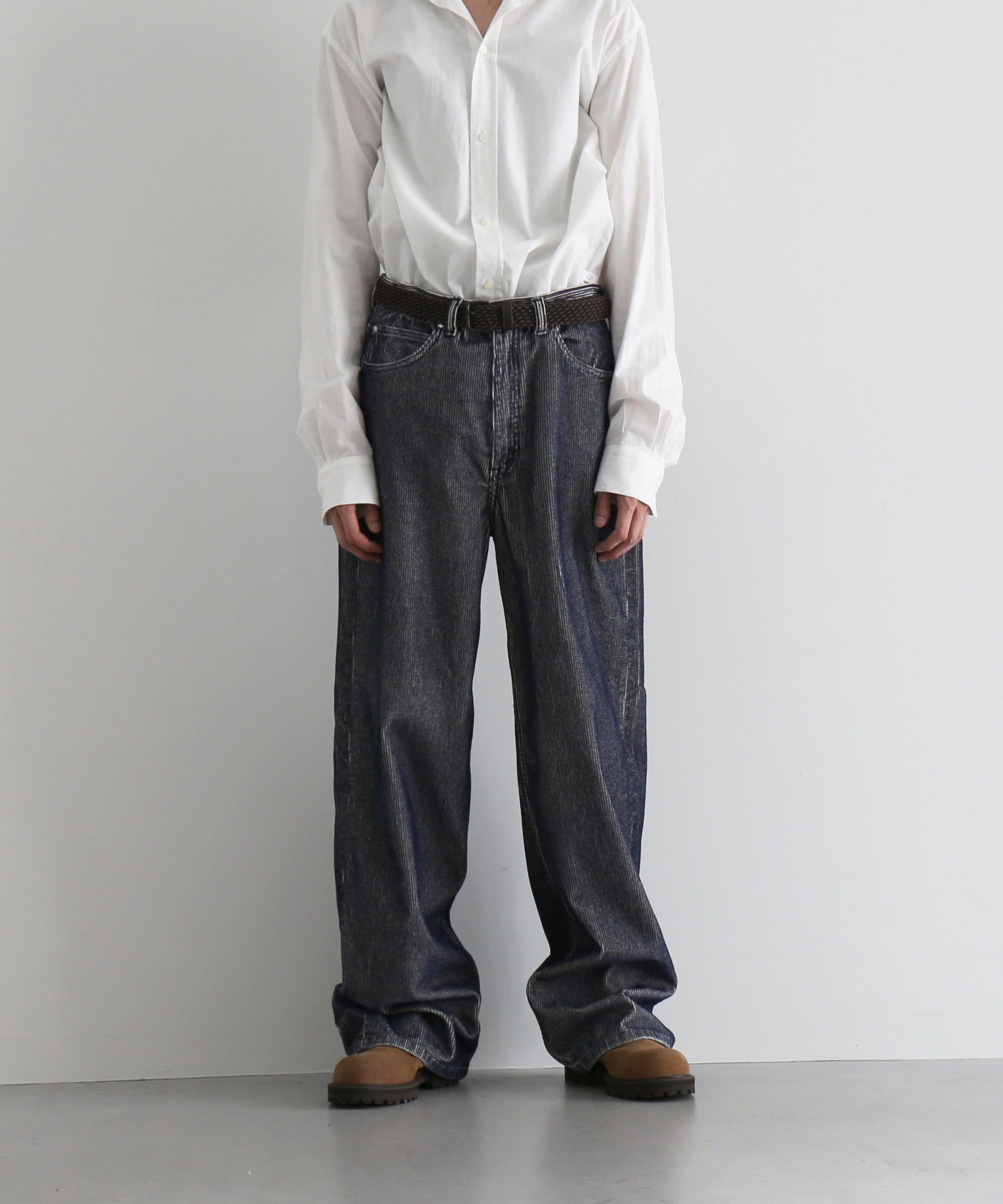 REVERBERATE Flocky corduroy pants - wide "GREY×OFF WHITE"