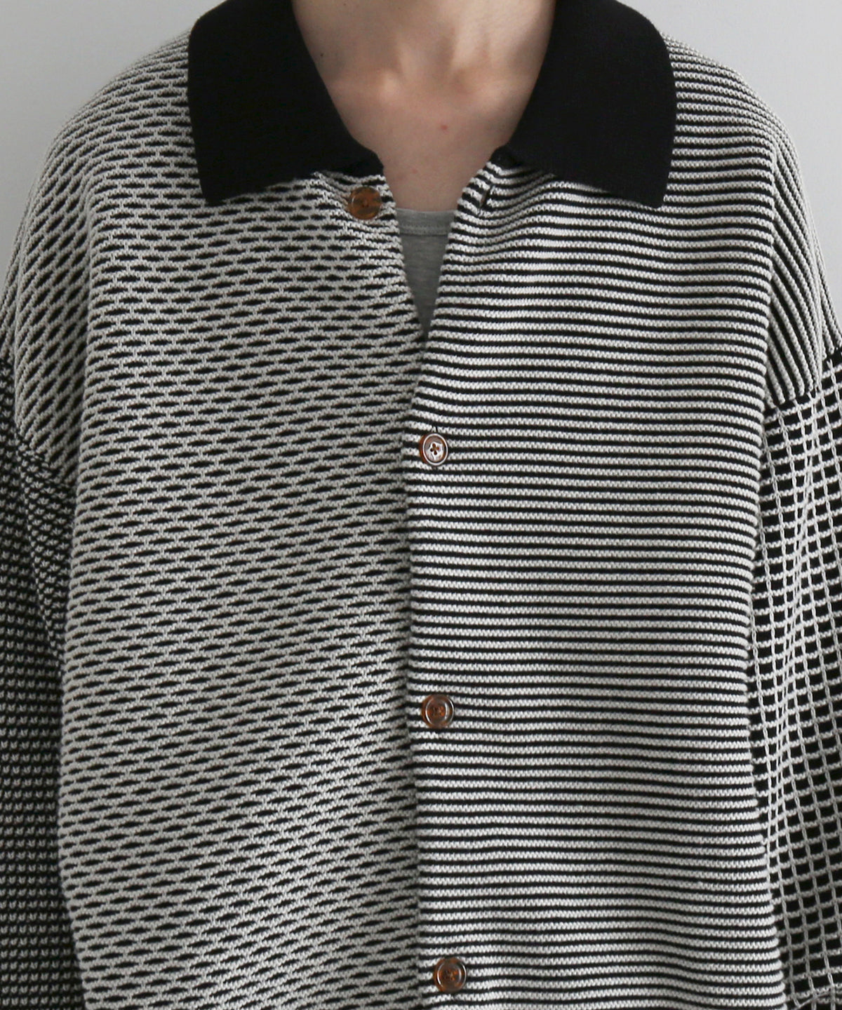 PHINGERIN Multi knit shirt jacket "C:BLACK×WHITE"