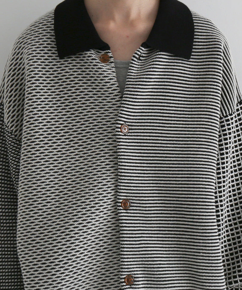PHINGERIN Multi knit shirt jacket "C:BLACK×WHITE"