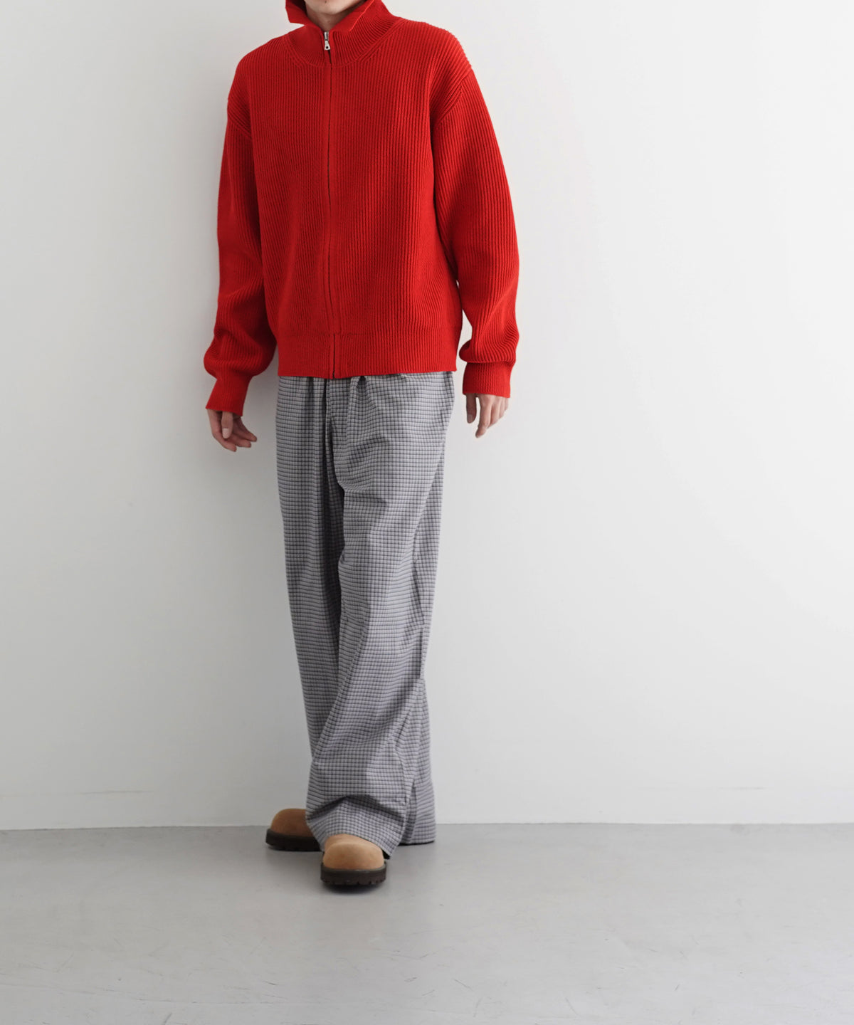 AURALEE Super fine wool rib knit zip cardigan “RED”
