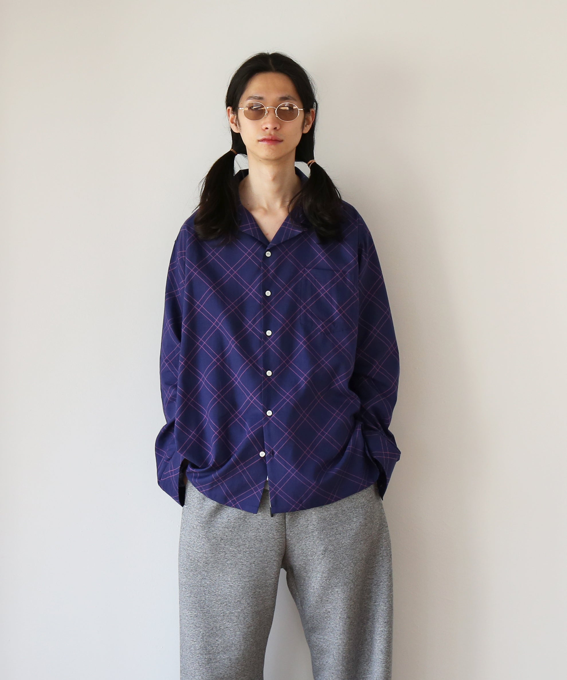 COTTON PAN Dorami l/s 綿シルクシャツchank "NAVY"