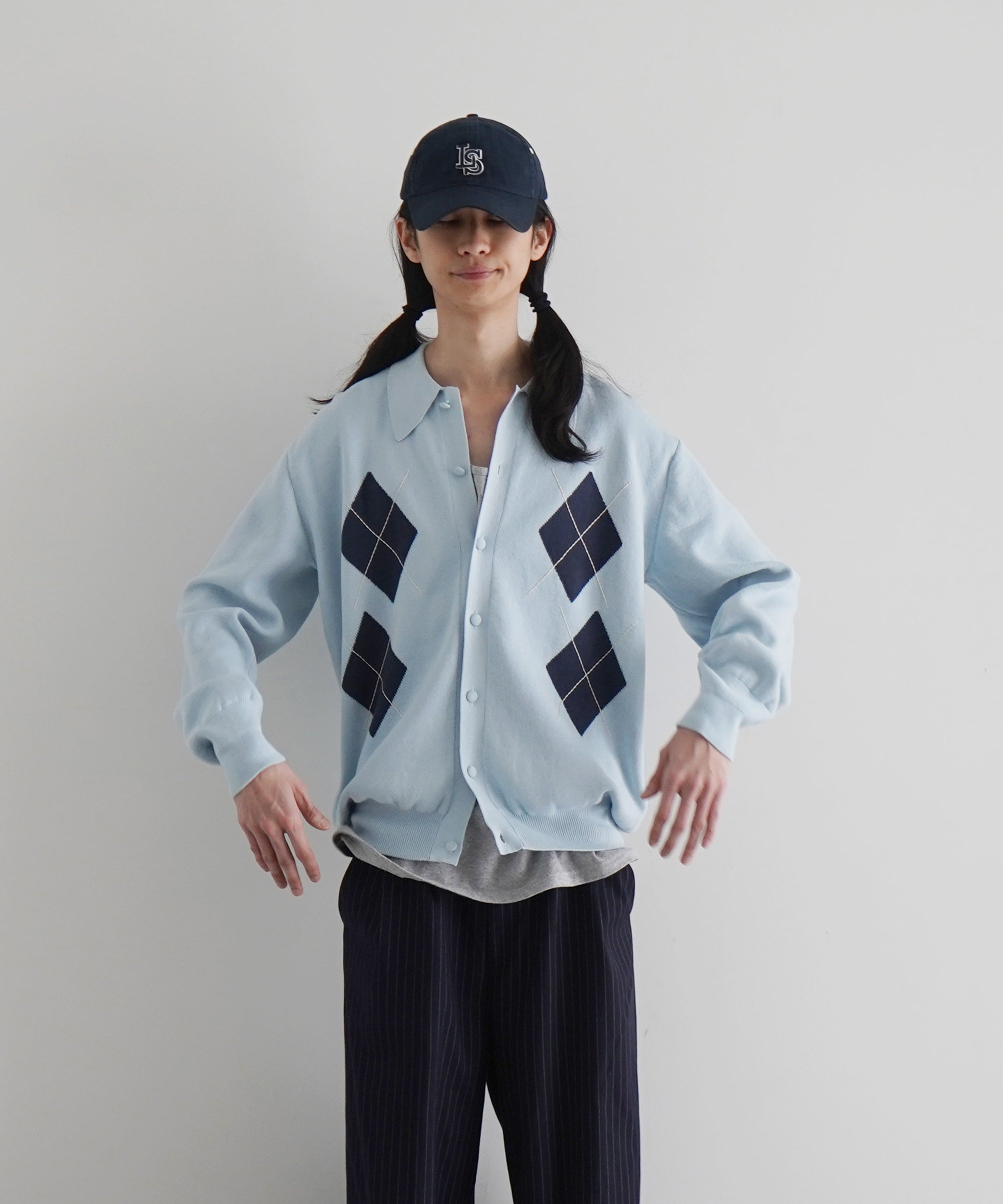 KAIKO Argyle polo cardigan "FIGURE"