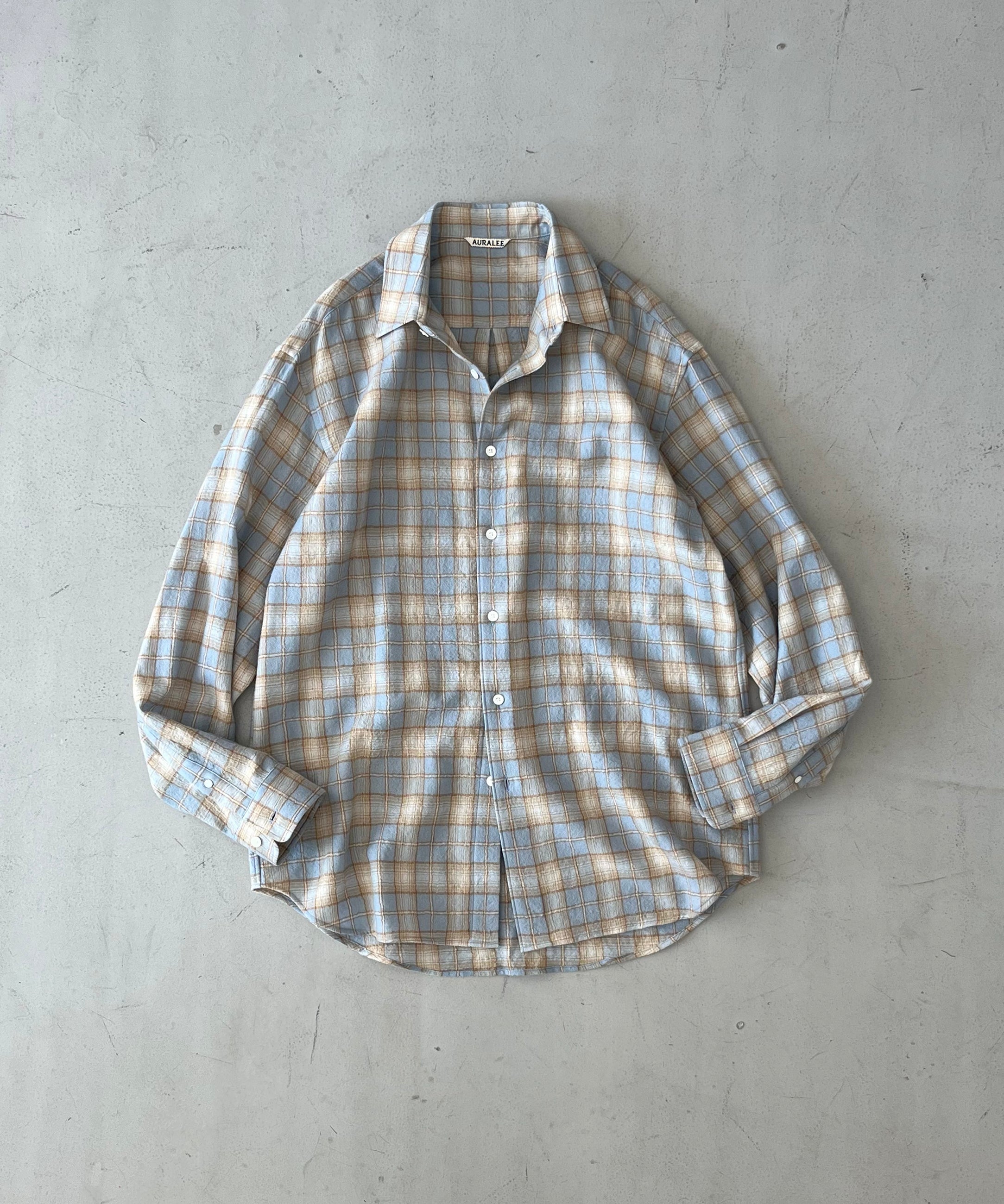 AURALEE Airy wool check shirt "LIGHT BLUE × BEIGE"