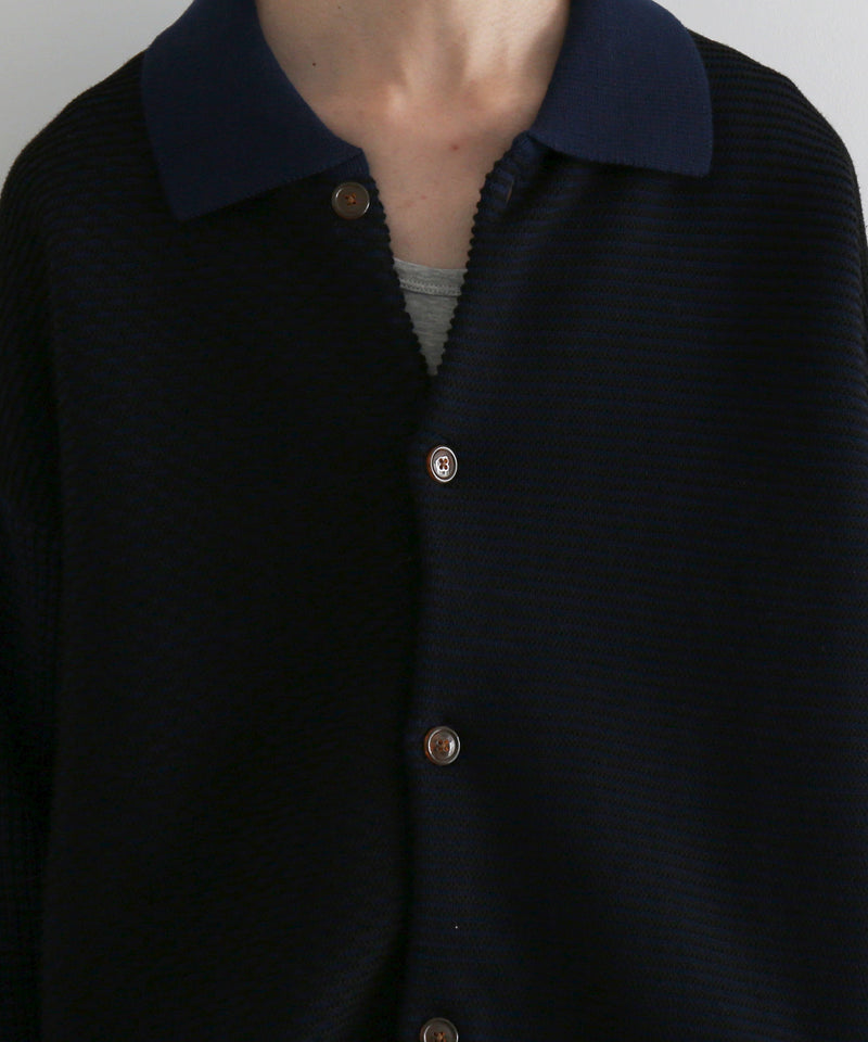 PHINGERIN Multi knit shirt jacket "D:NAVY×BLACK"