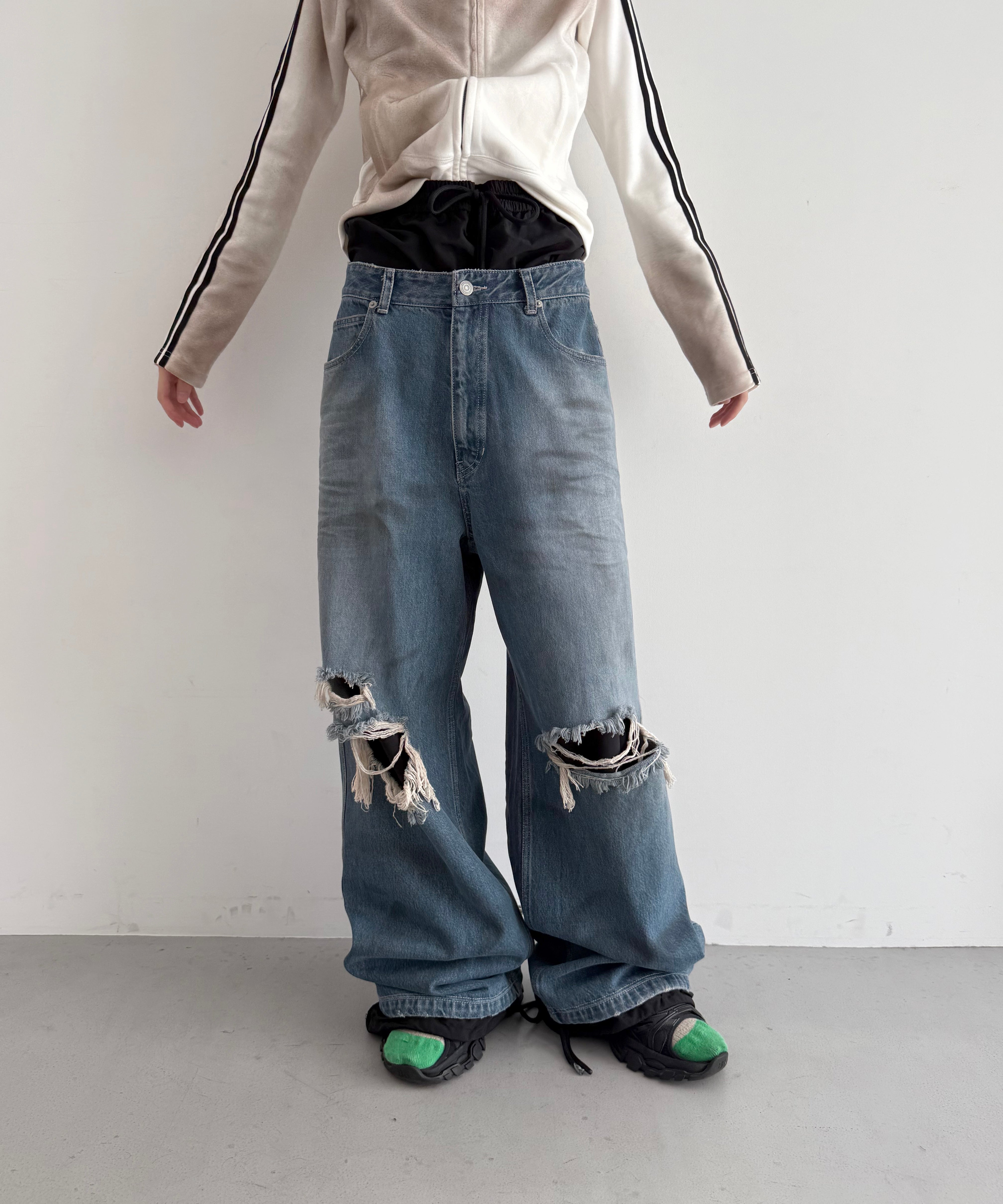 LOADINGROOM Double denim track pants women "DIRTY BLUE"