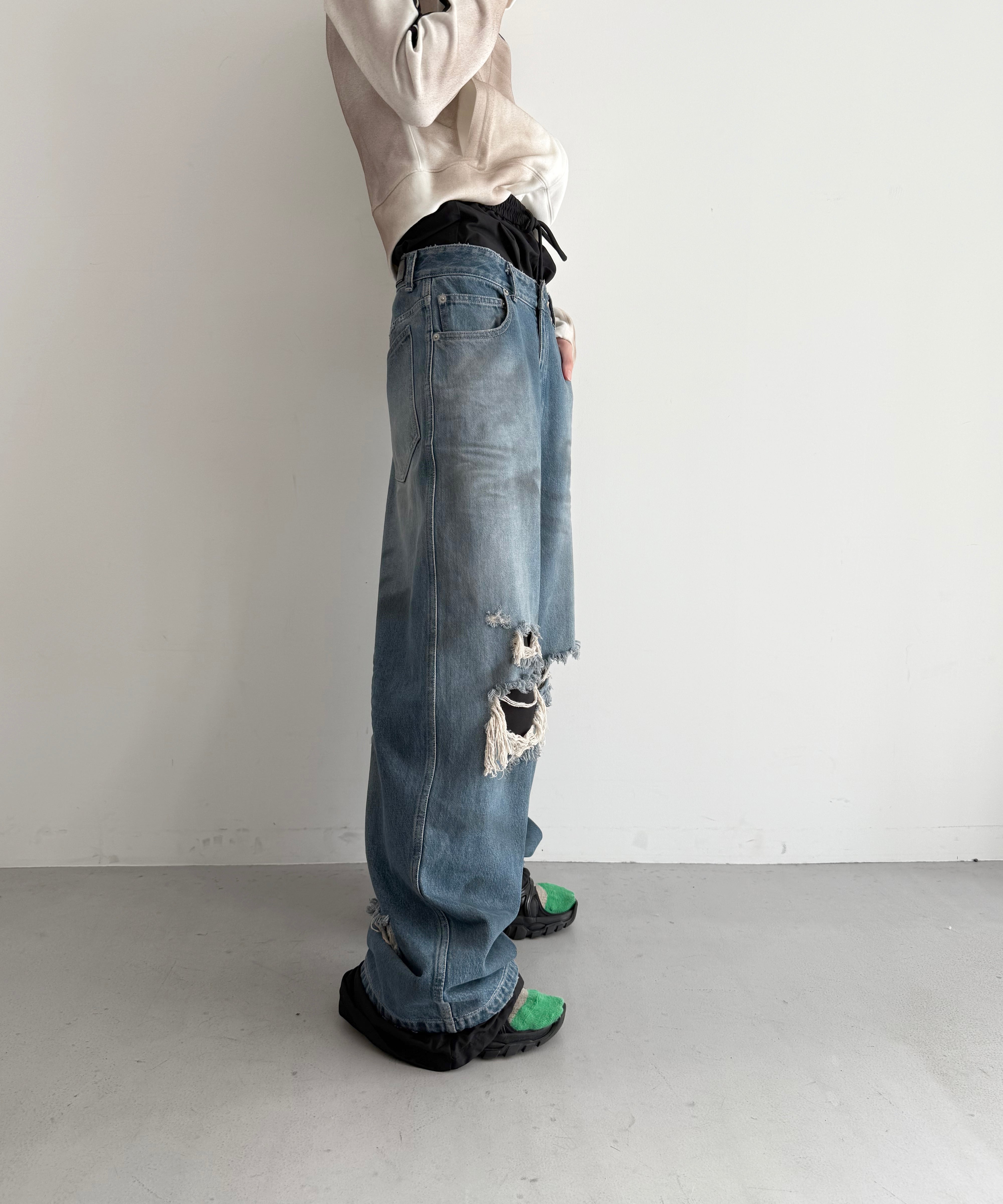 LOADINGROOM Double denim track pants women "DIRTY BLUE"