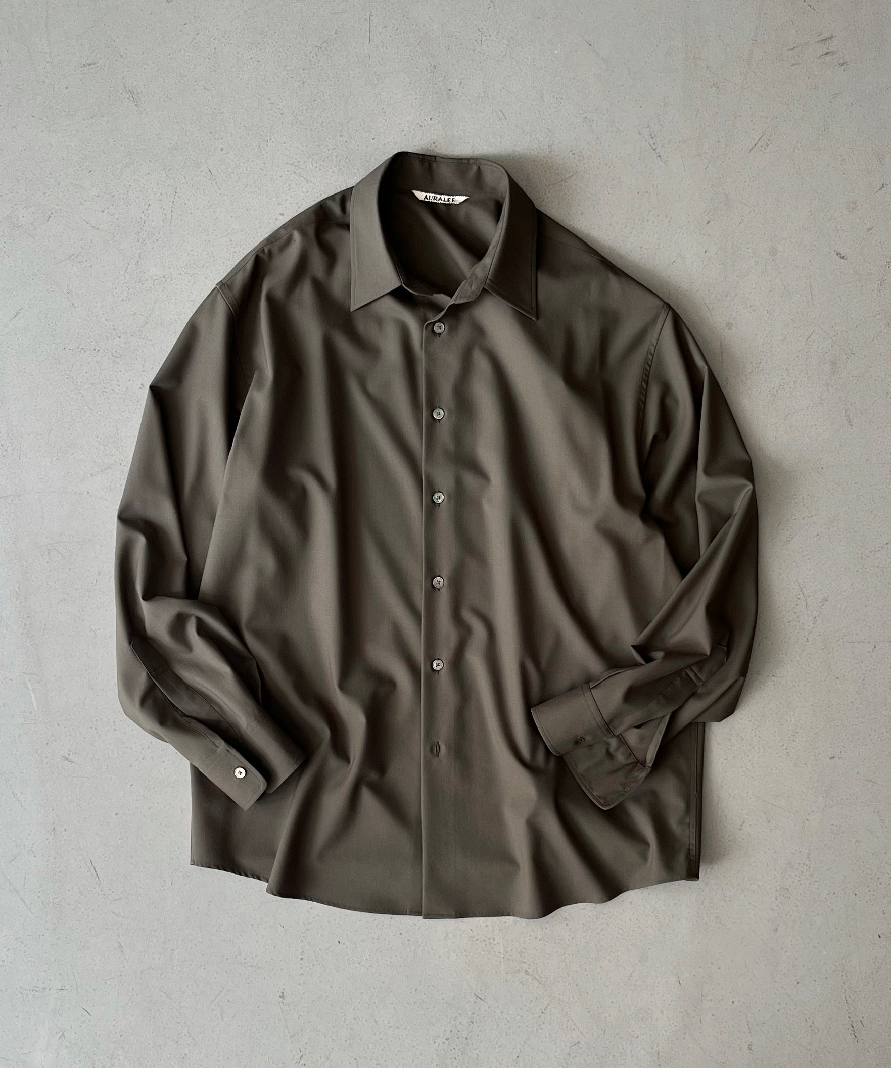 AURALEE SUPER FINE TROPICAL WOOL SHIRT "DARK KHAKI"