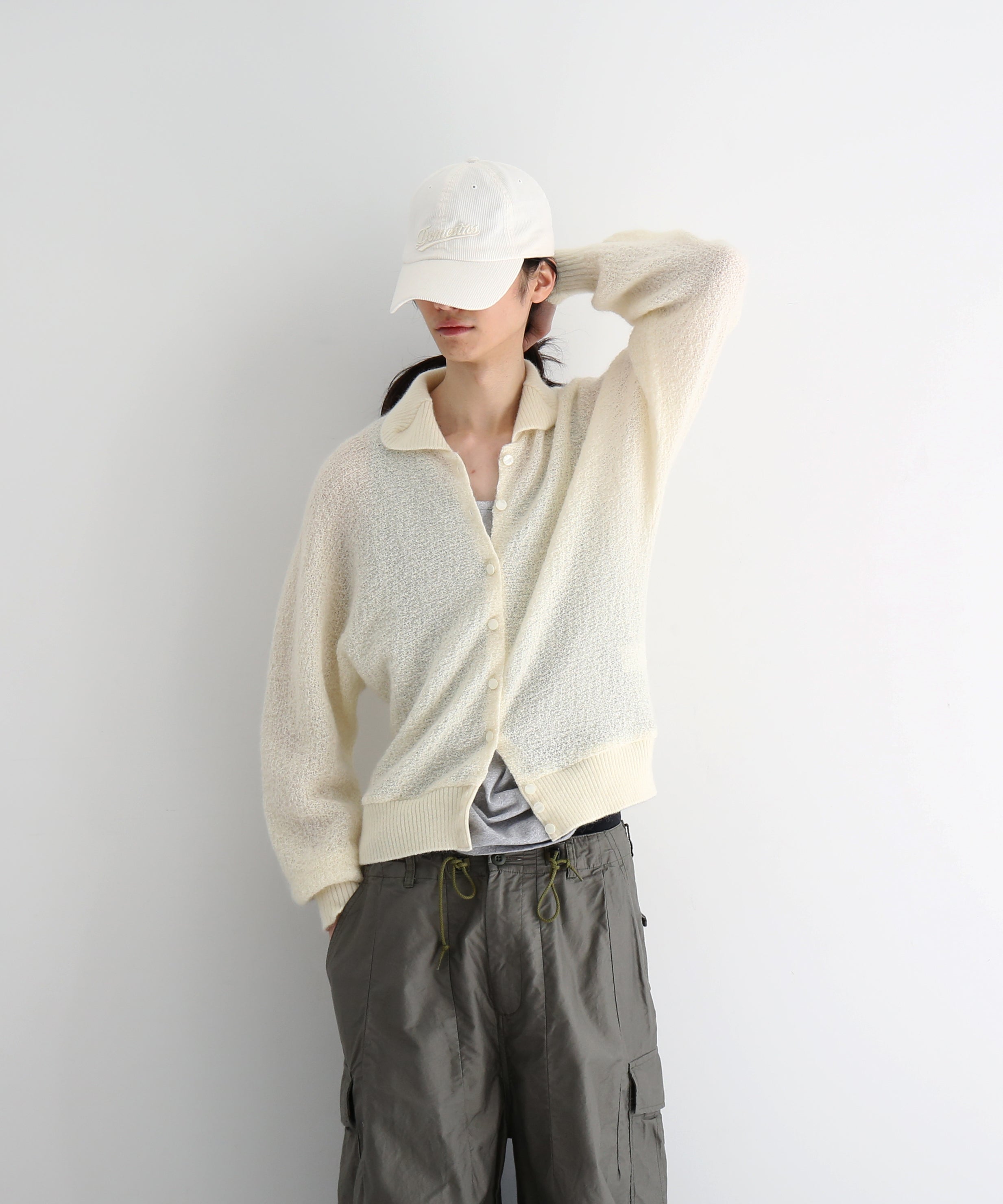 NEEDLES Round collar cardigan -crepe weave- "IVORY"