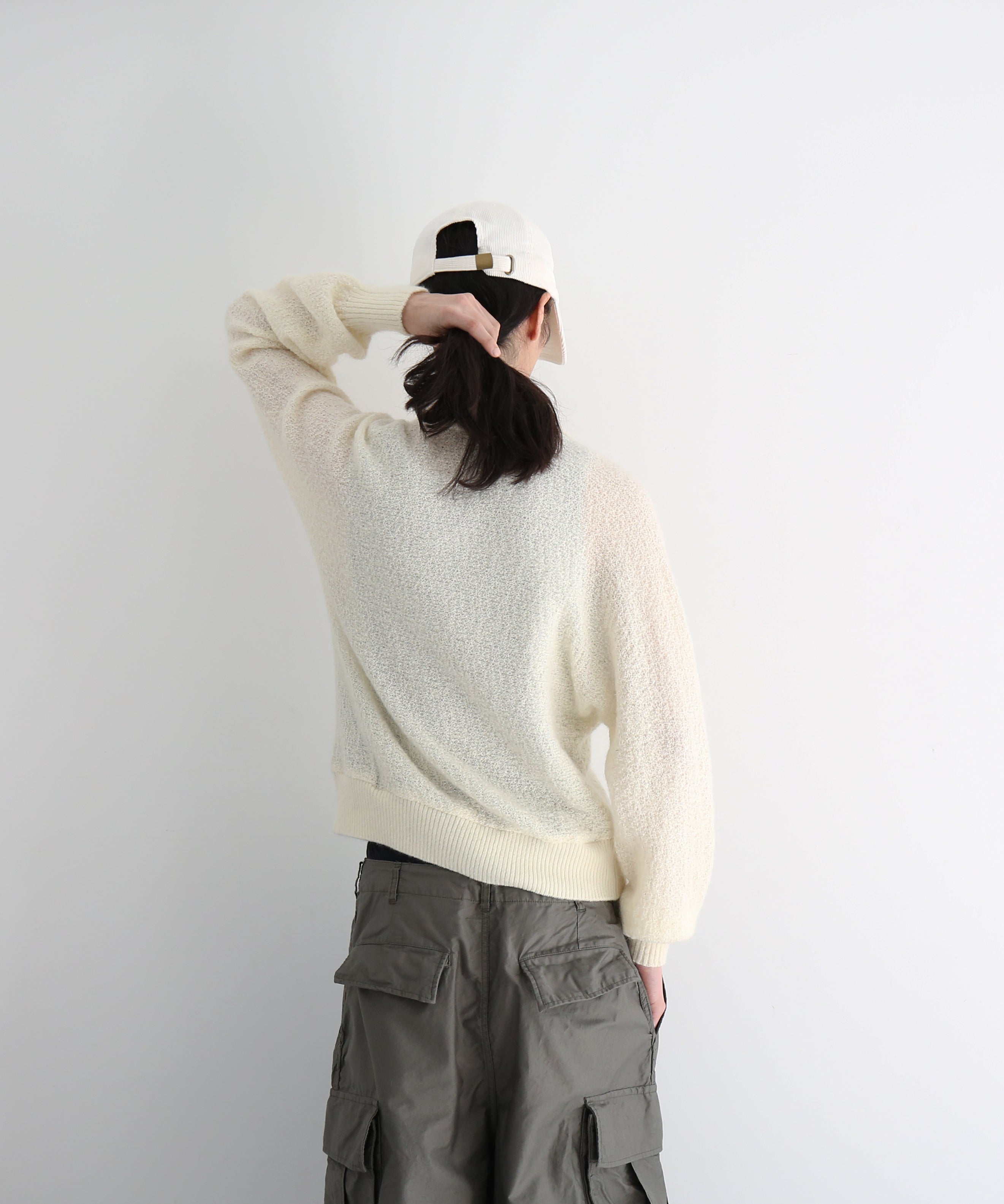 NEEDLES Round collar cardigan -crepe weave- "IVORY"