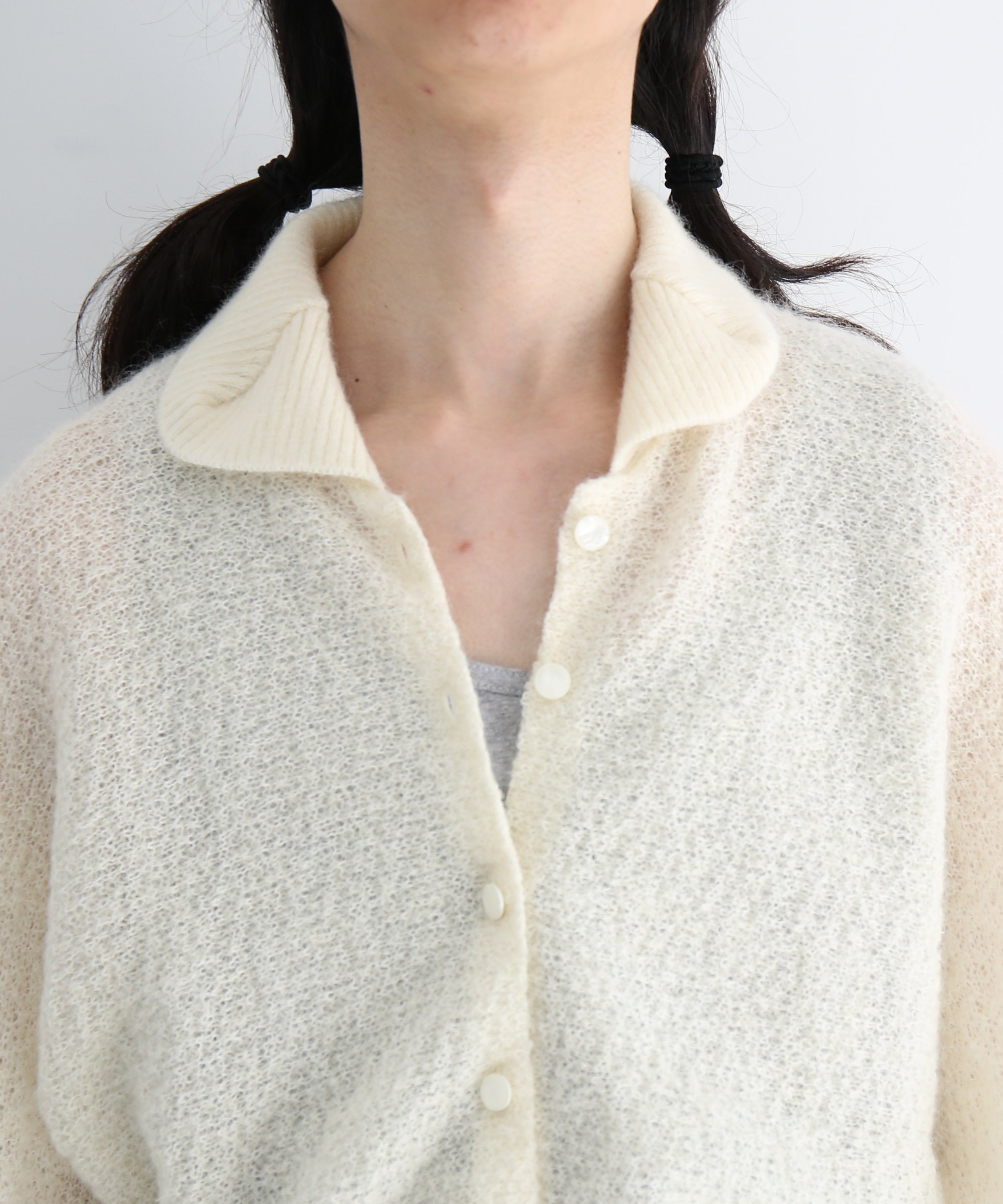 NEEDLES Round collar cardigan -crepe weave- "IVORY"