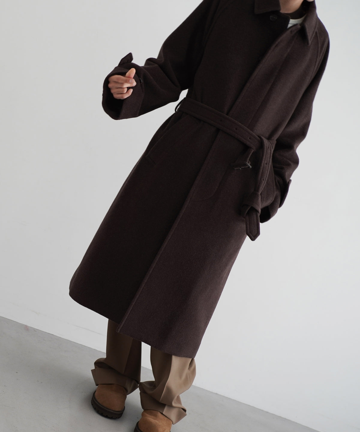 AURALEE Super fine wool mosser soutien collar coat “TOP BROWN”