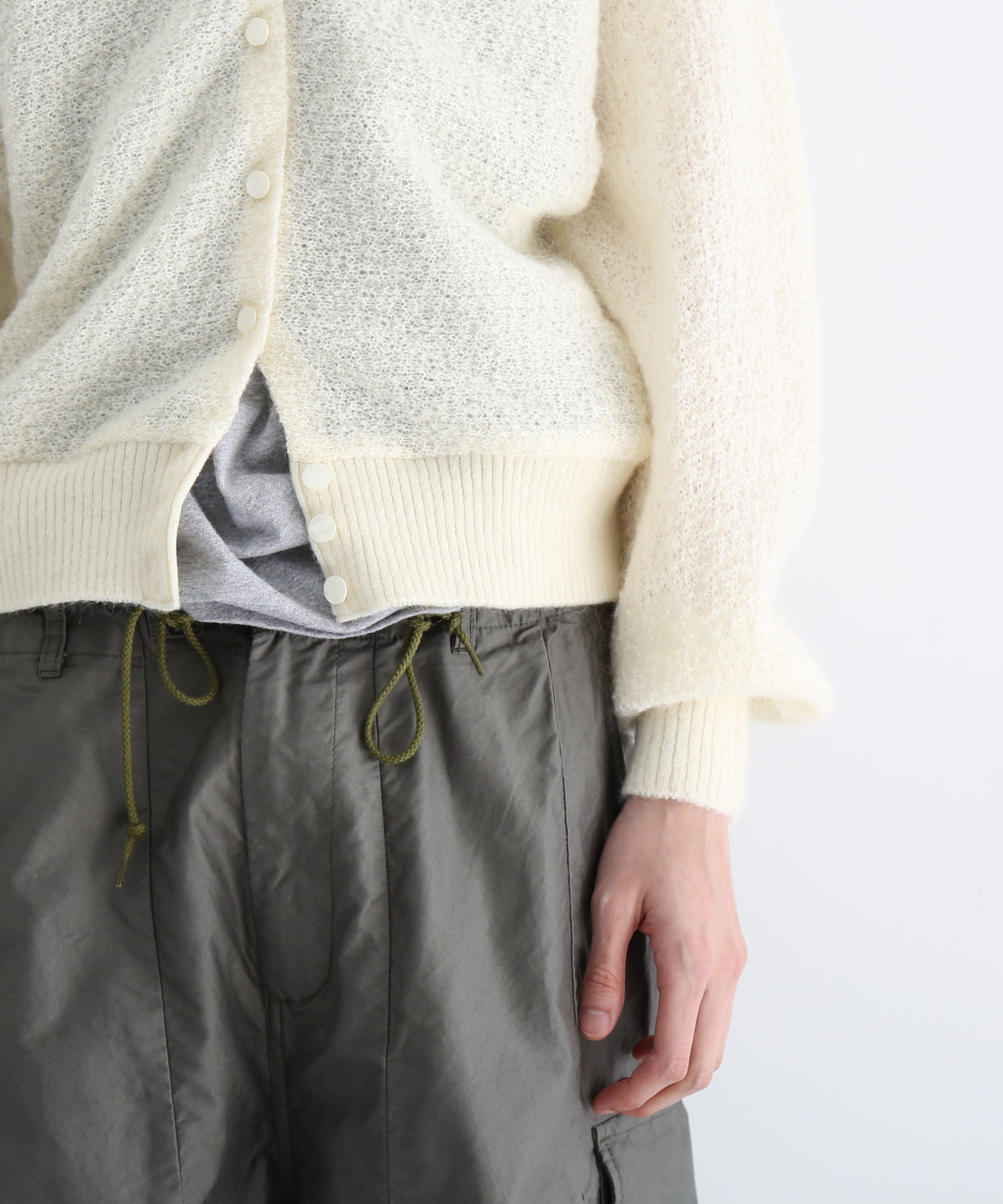 NEEDLES Round collar cardigan -crepe weave- "IVORY"