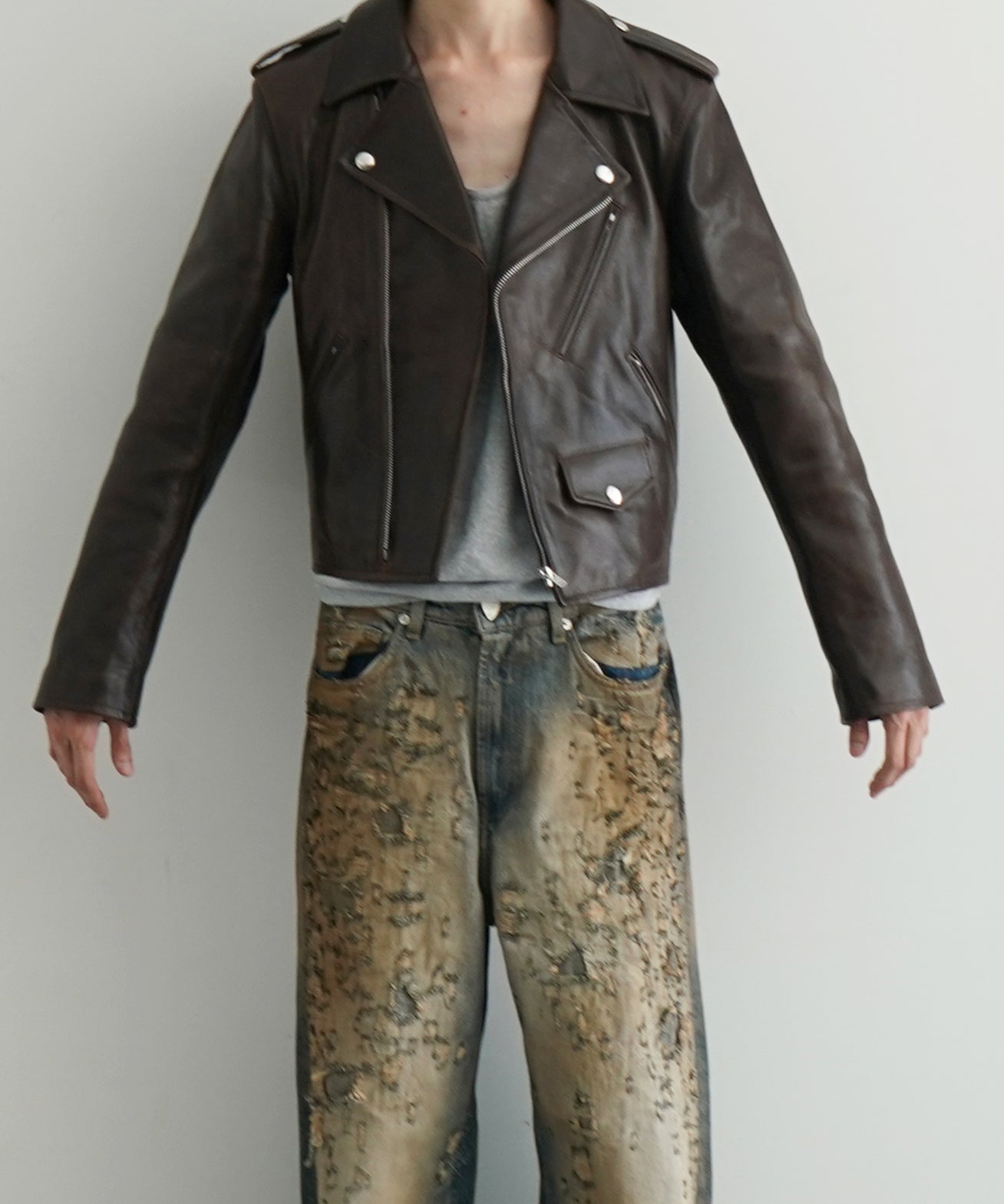 AURALEE Heavy lamb leather riders jacket "DARK BROWN"