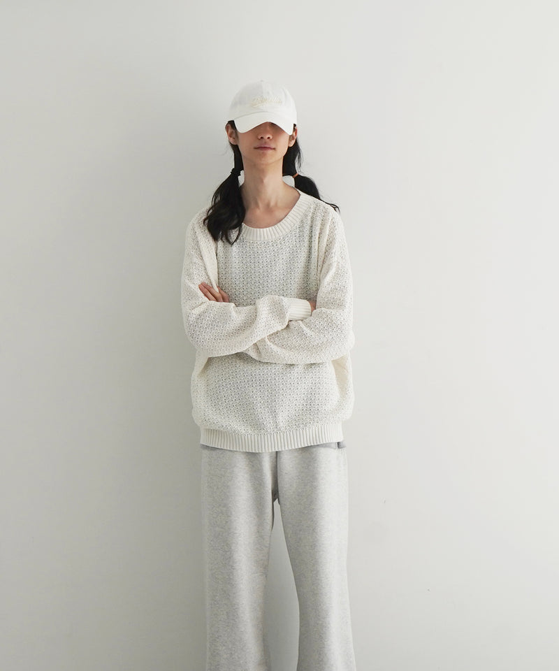 OLD FOLK HOUSE Cotton & linen crew neck knit "WHITE"