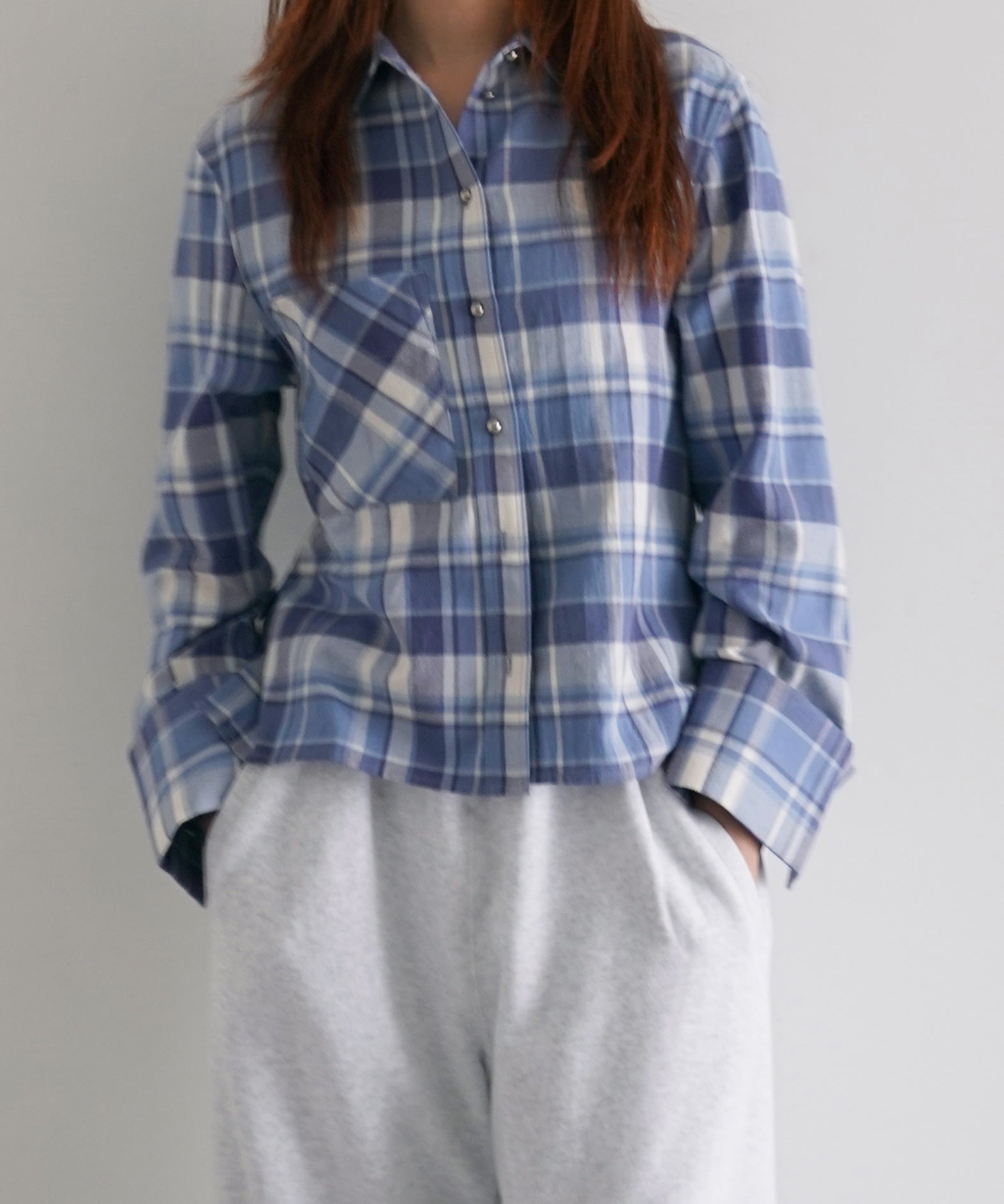 FAX COPY EXPRESS Azure check shirt "BLUE CHECK"