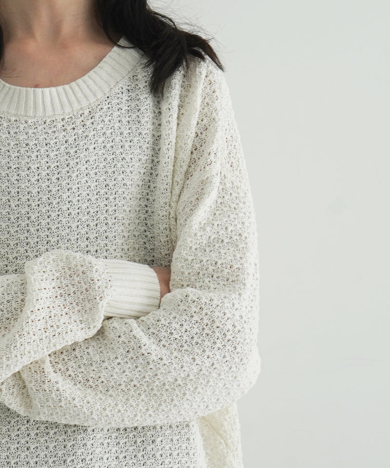 OLD FOLK HOUSE Cotton & linen crew neck knit "WHITE"