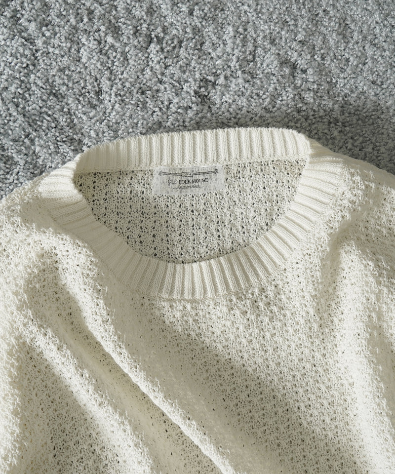 OLD FOLK HOUSE Cotton & linen crew neck knit "WHITE"