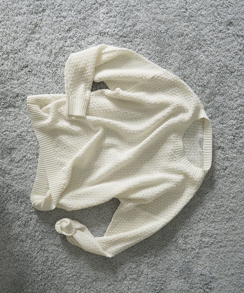 OLD FOLK HOUSE Cotton & linen crew neck knit "WHITE"