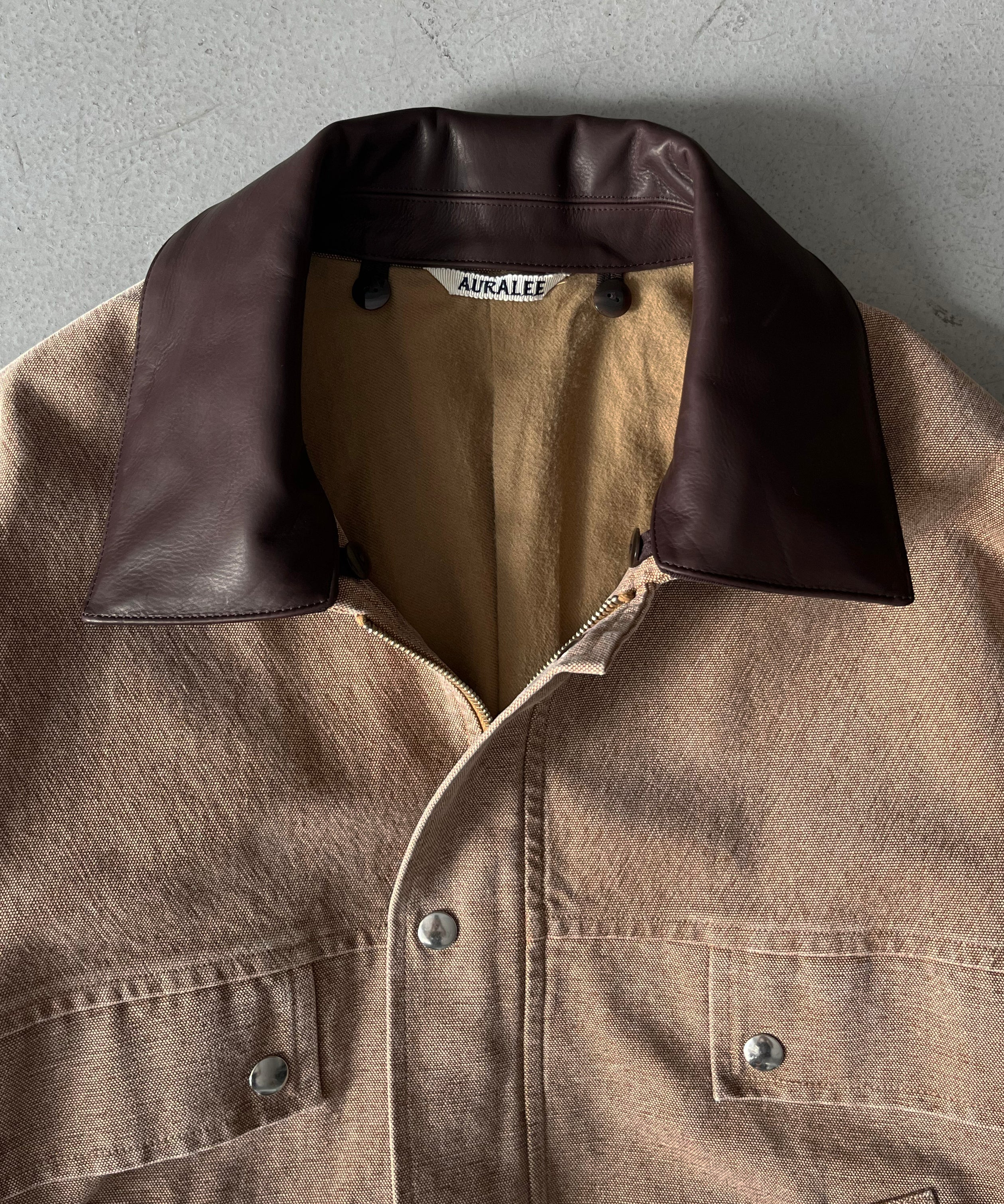 AURALEE WASHED ORGANIC CANVAS HUNTING BLOUSON "LIGHT BROWN"