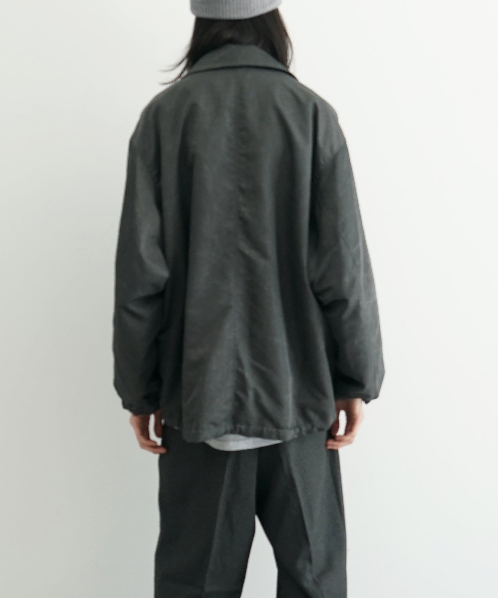 VOAAOV Aging nylon twill coach jacket nylon , cotton "BLACK"