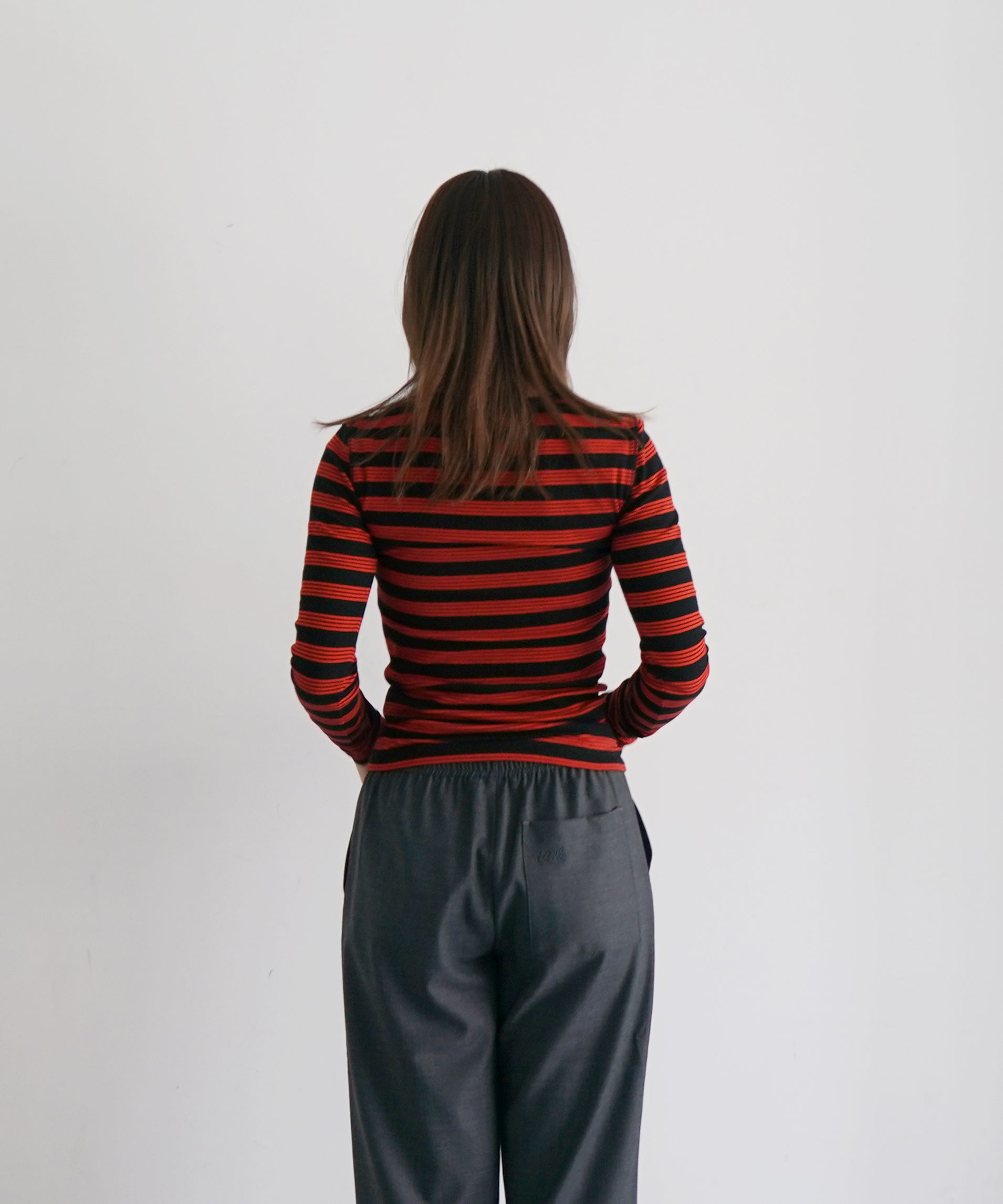 GANNI Soft cotton rib striped long sleeve "REDALERT"