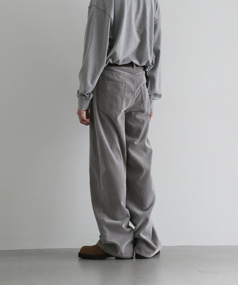REVERBERATE Flocky corduroy pants - wide "GREY×OFF WHITE"