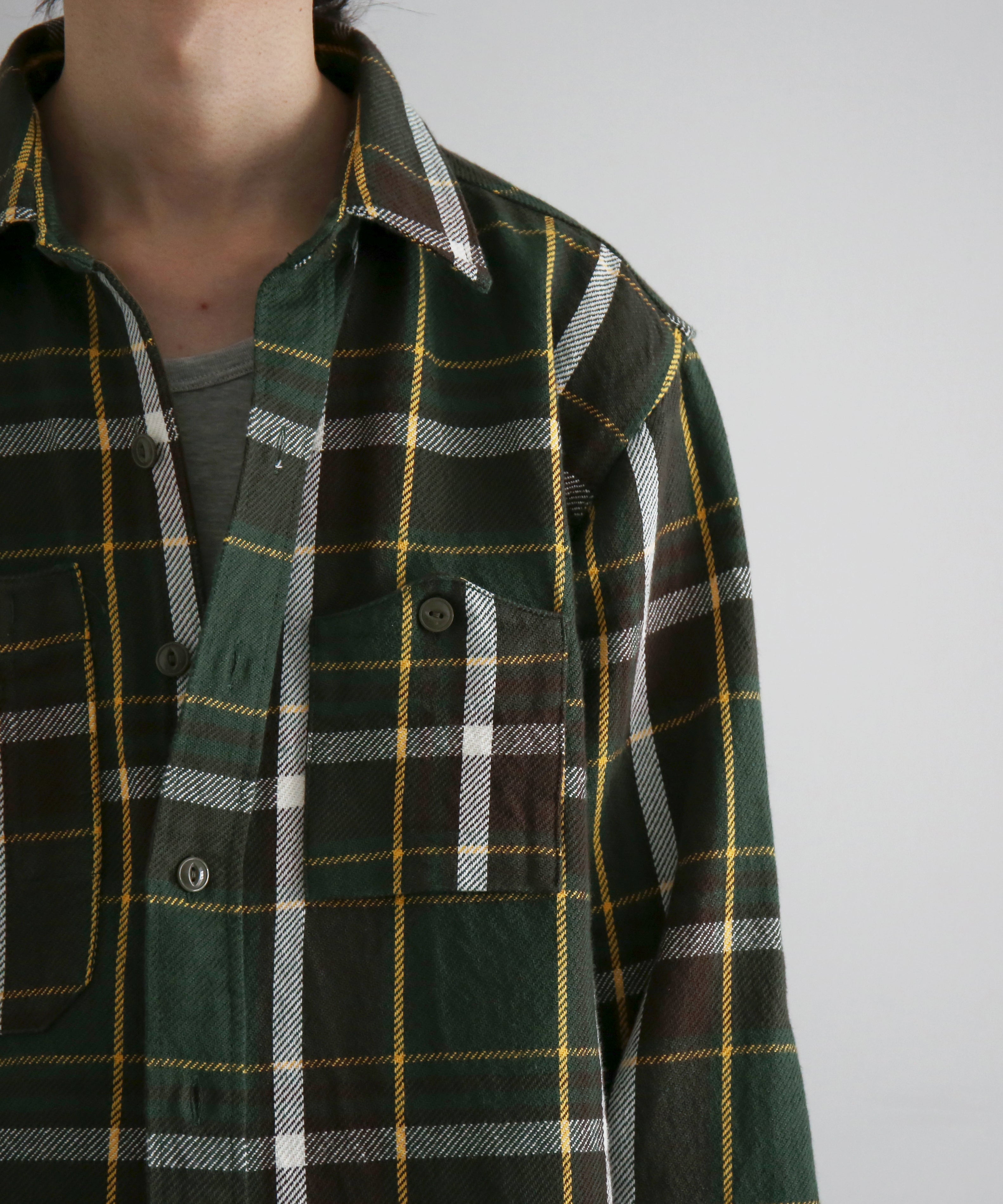 Engineered Garments Work shirt - ctn heavy twill plaid "OLIVE/BROWN"