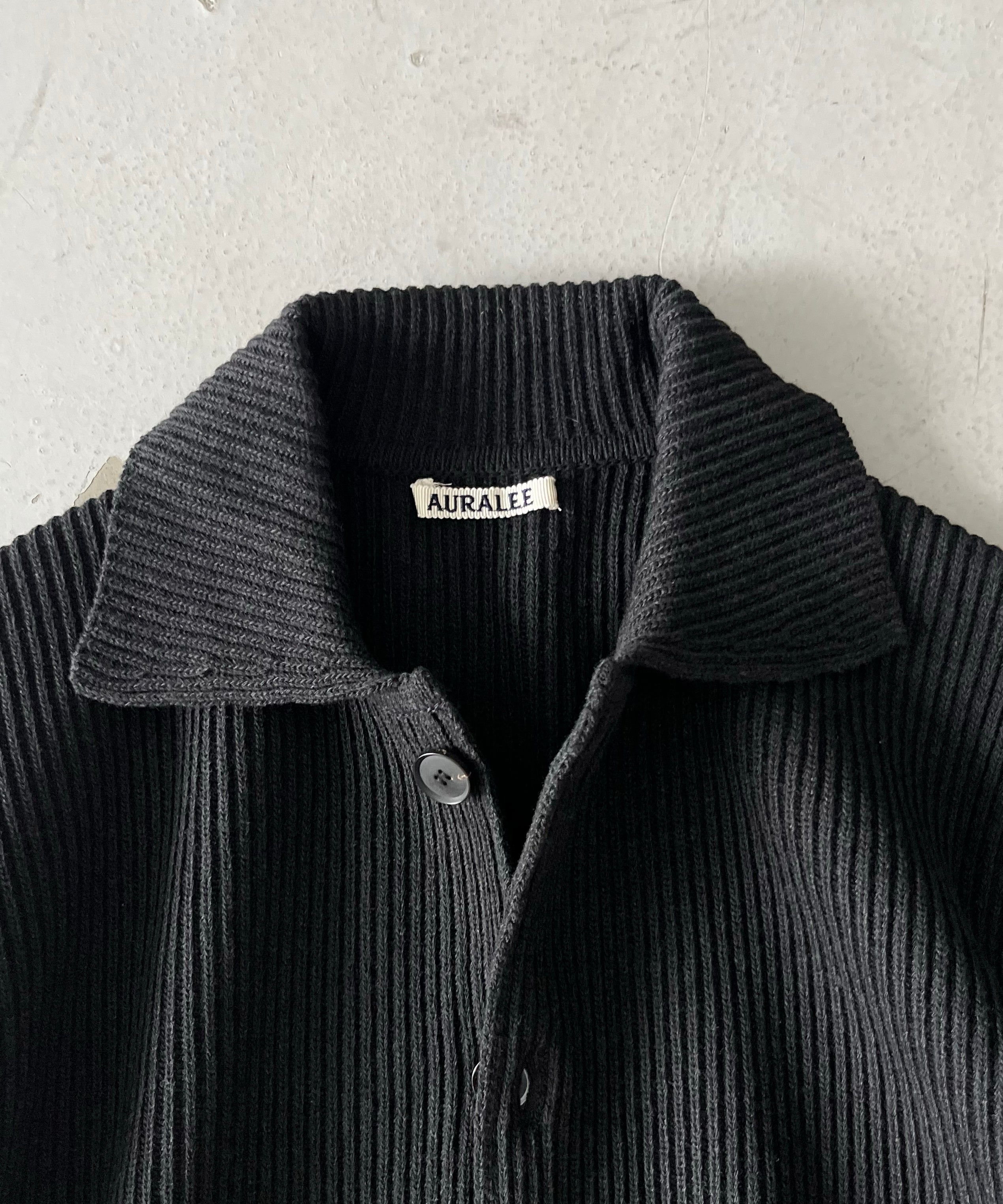 AURALEE Super fine wool rib knit shirt cardigan "BLACK"