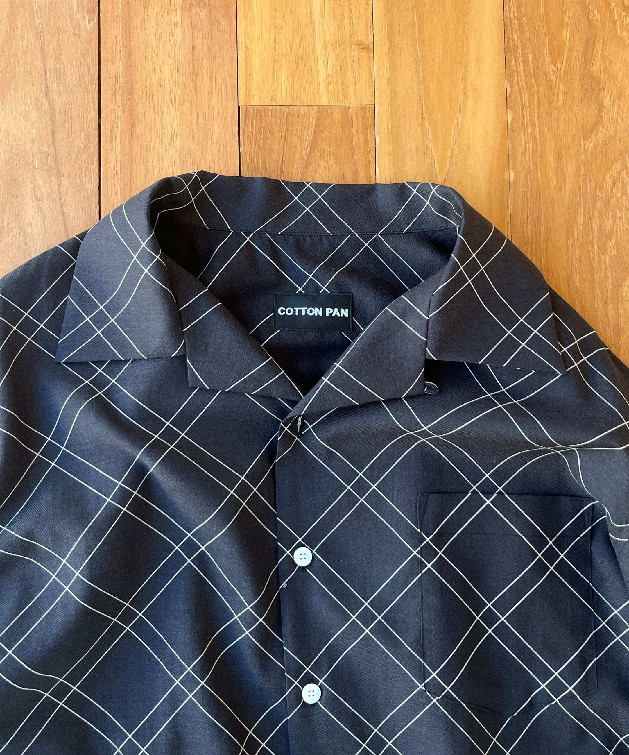 COTTON PAN Dorami l/s 綿シルクシャツchank "GRAY×BLACK"