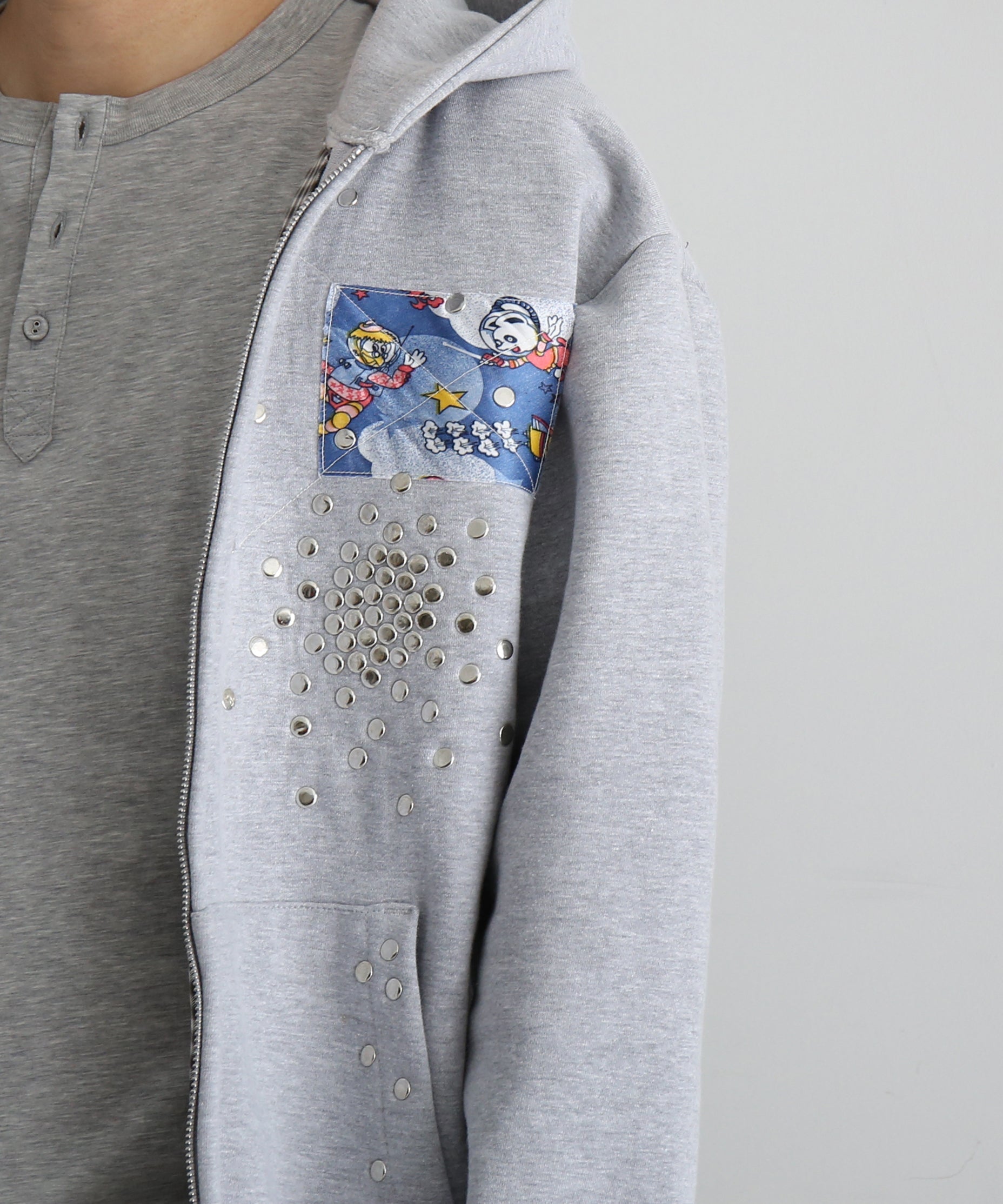 HANNAH CREAK Studded hoodie double zip "GRAY"