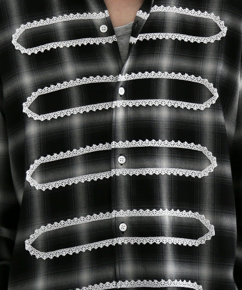 FAF(FAKE AS FLOWERS) Lace shadow check shirts "BLACK"
