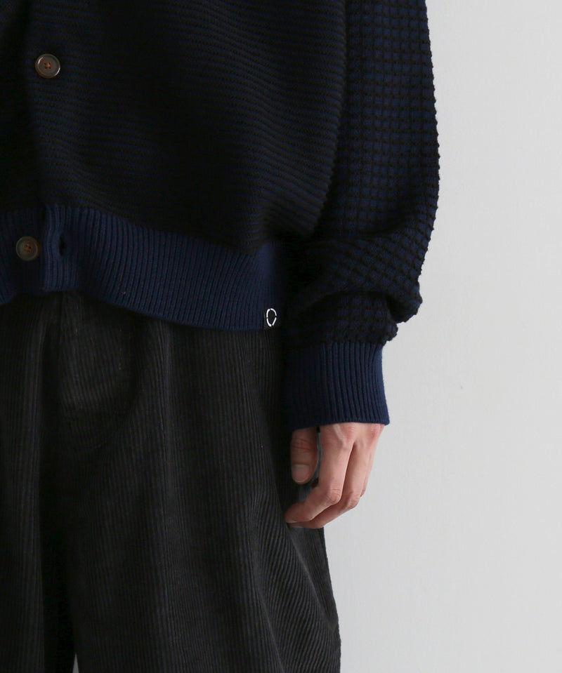 PHINGERIN Multi knit shirt jacket "D:NAVY×BLACK"
