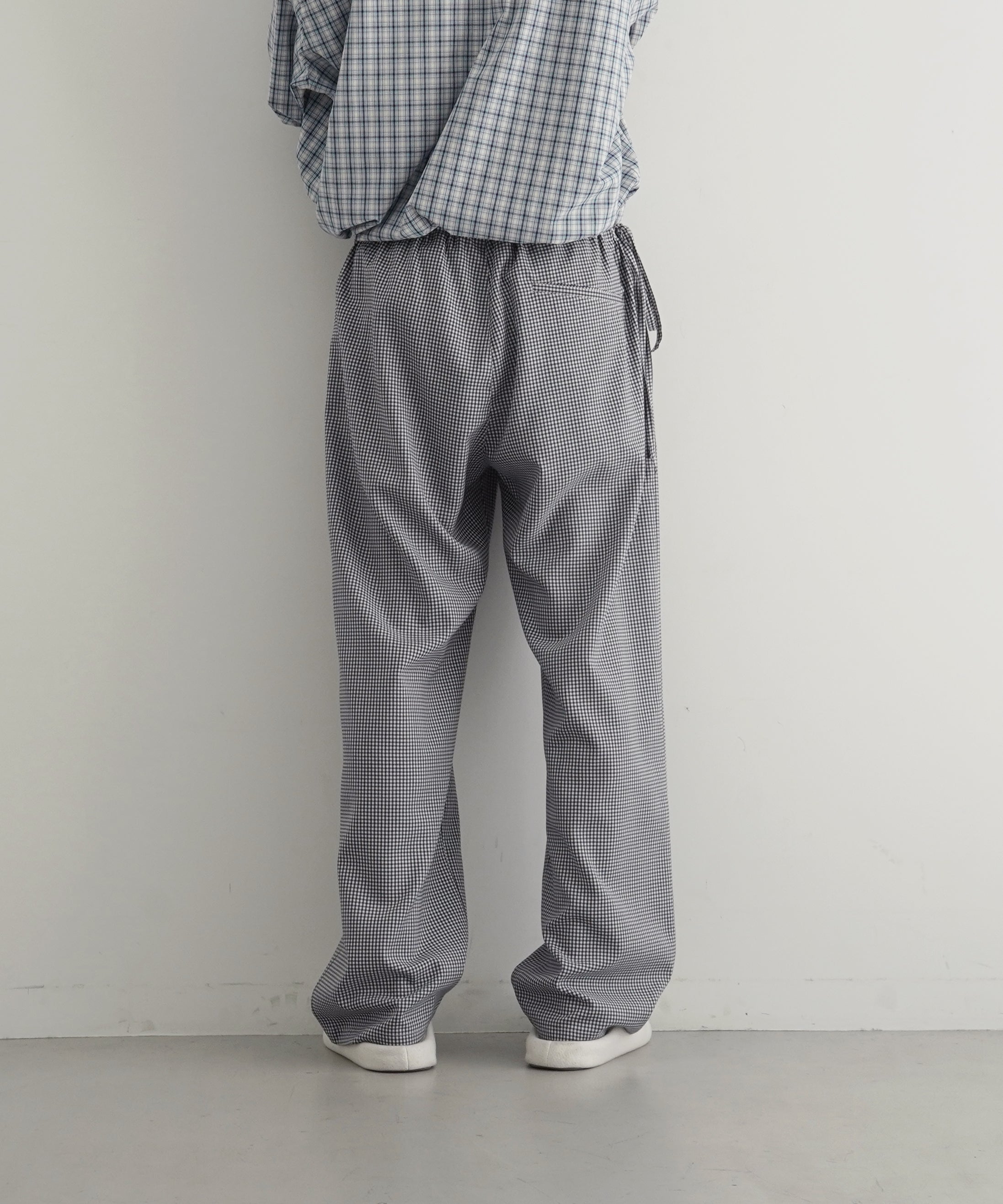 OLD FOLK HOUSE Wool lounge pants "WHITE & NAVY (GINGHAM)"