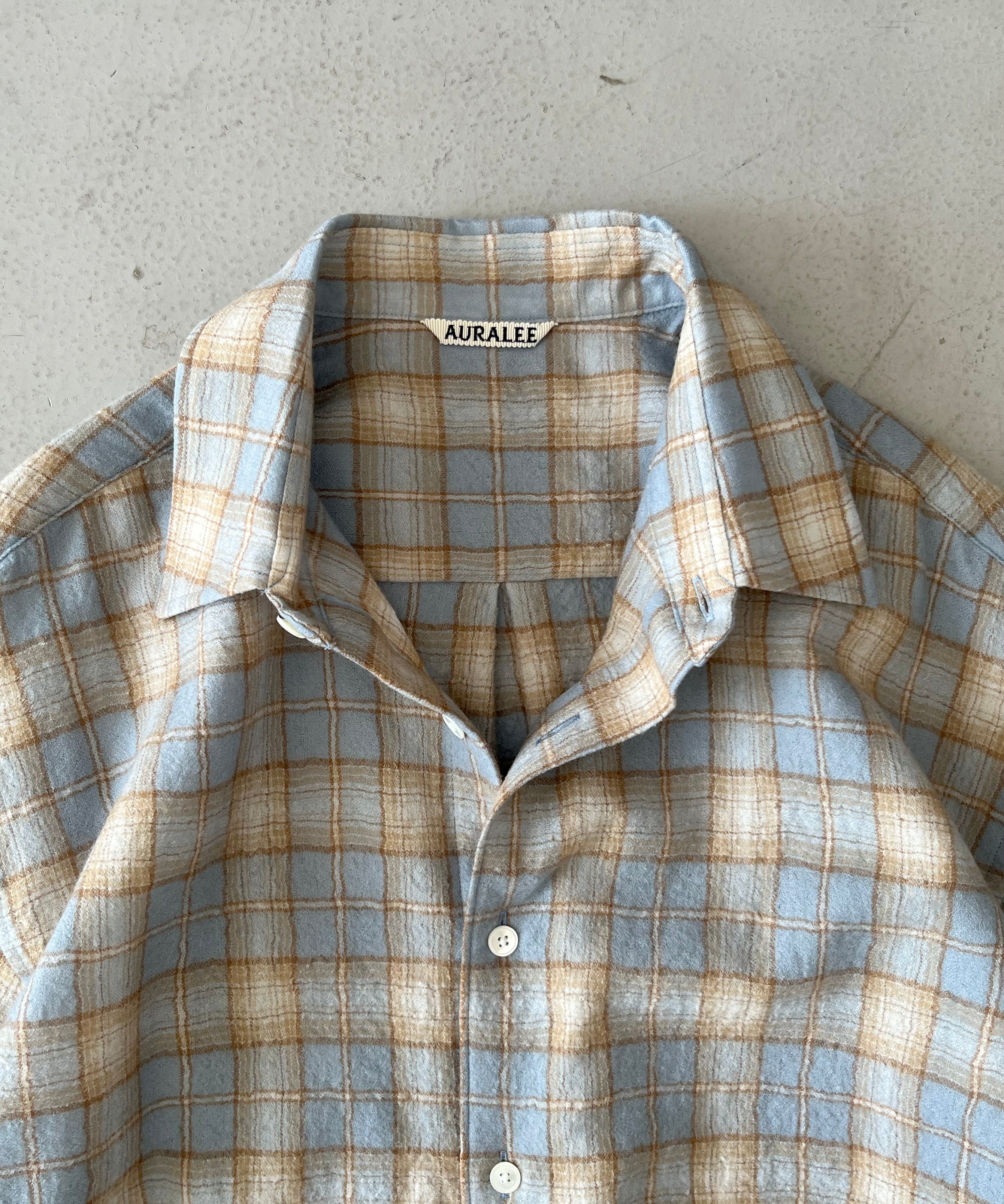 AURALEE Airy wool check shirt "LIGHT BLUE × BEIGE"