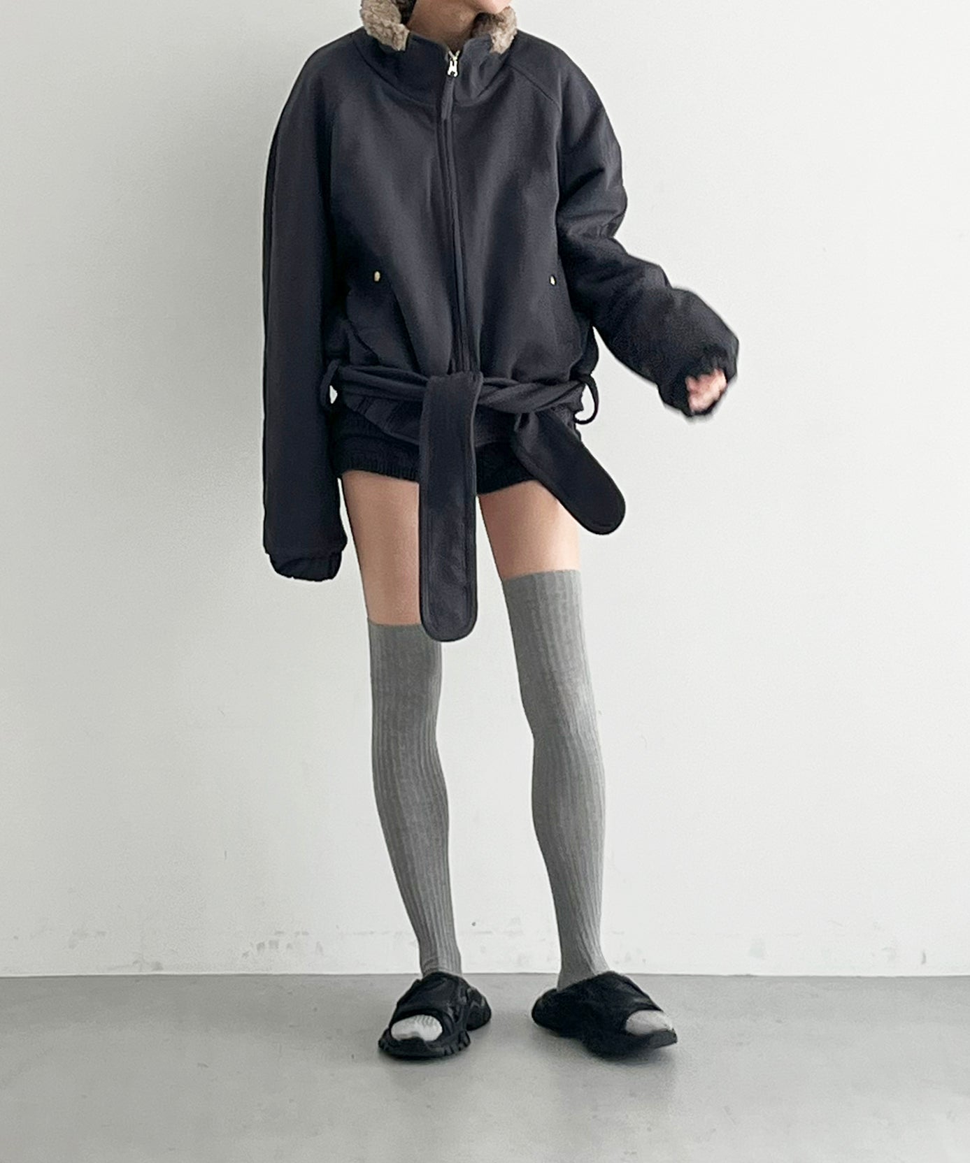 ULIKASANCTUS Belt zip jacket "GREY"